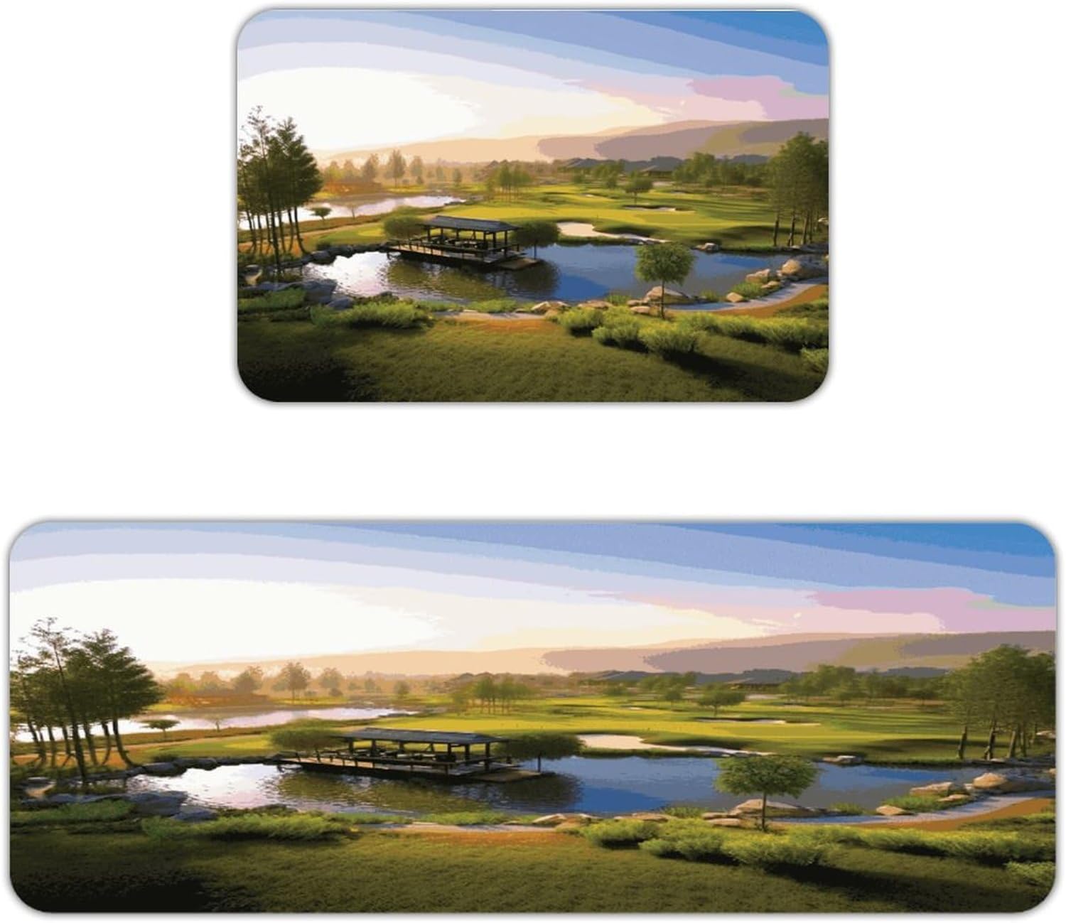 Golf Resort Park Kitchen Mats with 2PCS Non-Slip Washable,Kitchen Rug Heavy Duty Durable, Floor Mats for Kitchen,Office,Sink,Laundry