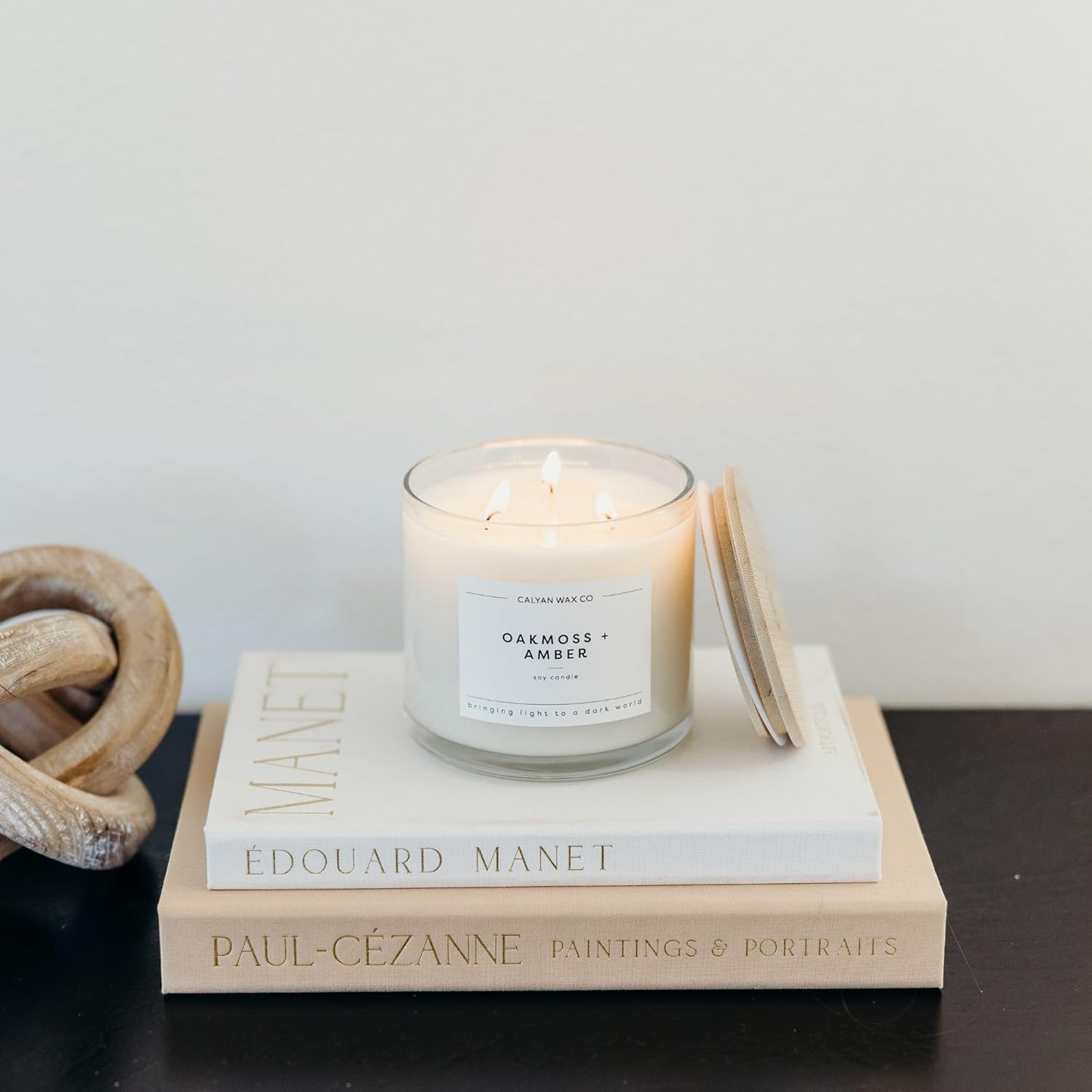 Calyan Wax Co. Oakmoss & Amber 3 Wick Scented Candle - 43 Hour Burn - Luxury 3 Wick Soy Candles - Non Toxic Soy Wax Candles - Long Lasting Large Glass Jar Candle for Home - 14.9oz