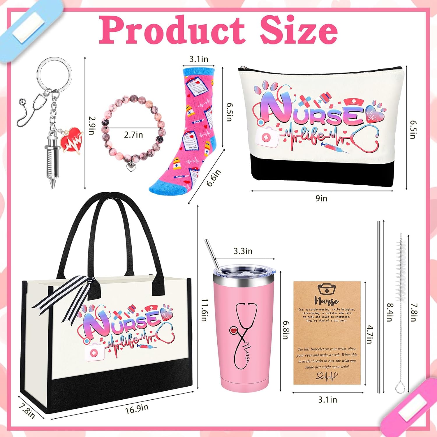 Nurse Gifts for Women Nurses Graduation Week 2026 Gift Set Nurse Funny Practitioner Appreciation Gifts for Women Gift Box for Nurses Canvas Tote Bag Cosmetic Bag Socks Wine Cup Keychain Bracelets