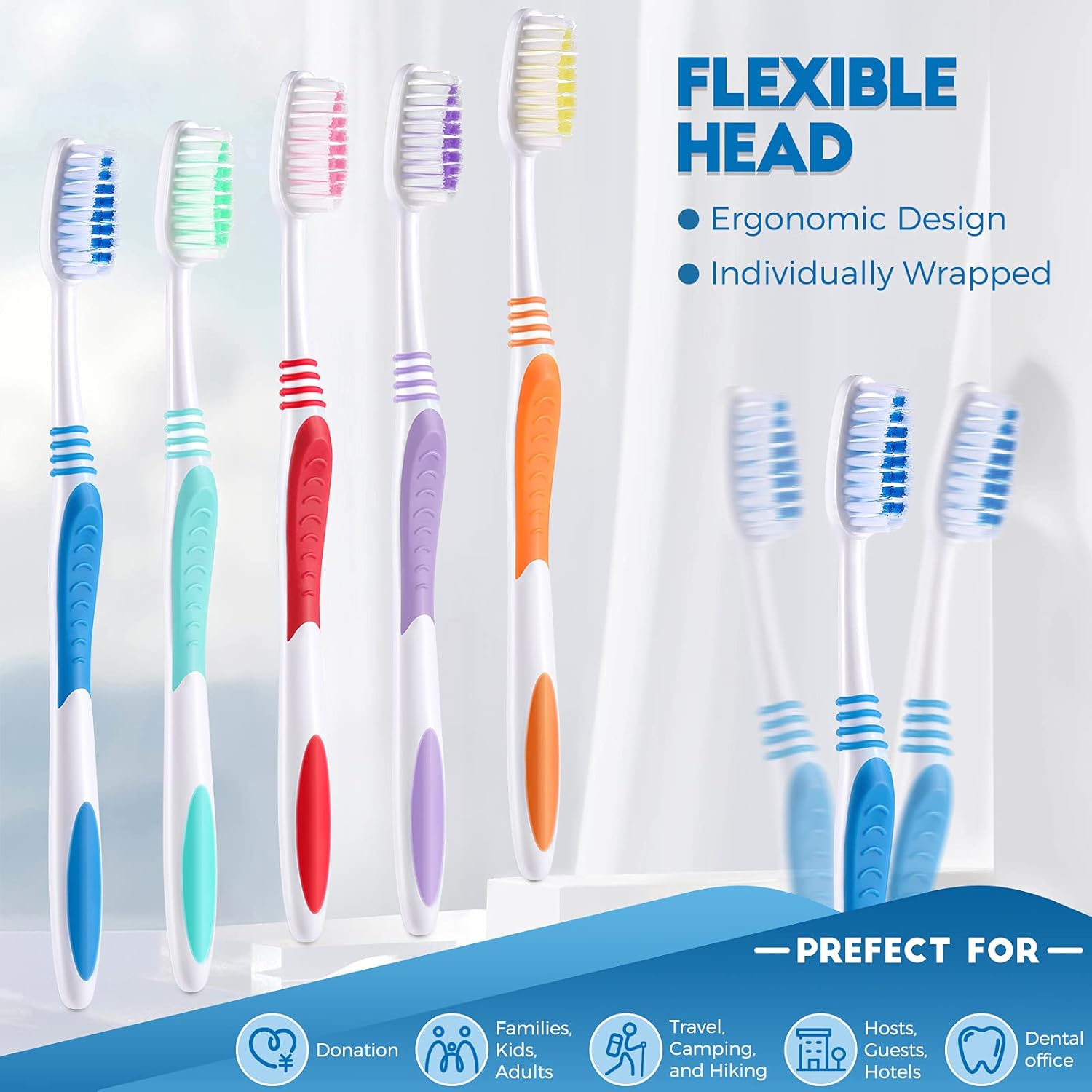 CHENGU 150 Pieces Individually Wrapped Toothbrushes Manual Disposable Travel Toothbrush Medium Soft Bristle Tooth Brush Travel Toothbrush Bulk Toothbrushes for Hotel, Guest, Adults, Kids, Multi Color