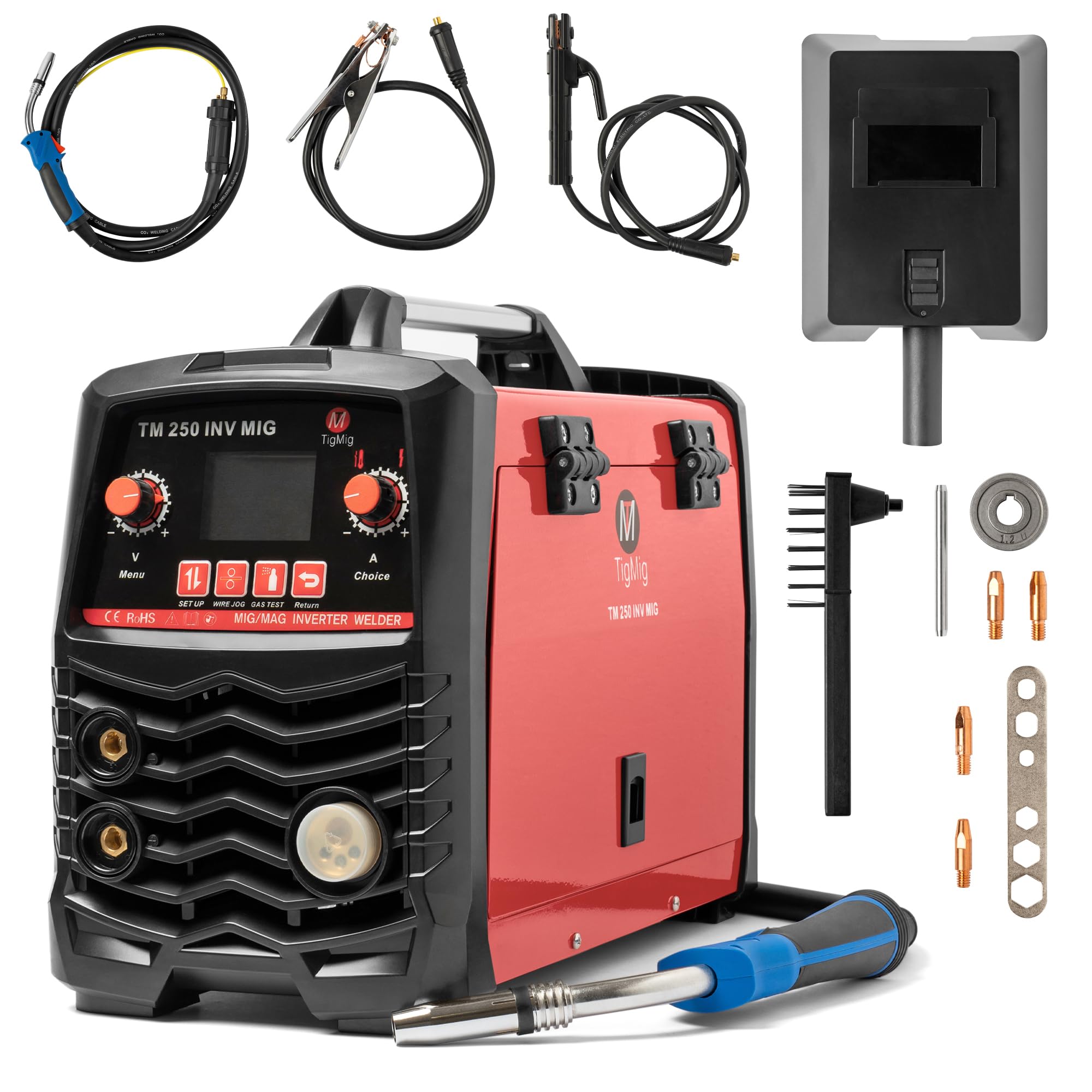 TIGMIG Saldatrice Inverter MIG/MAG (Con o Senza Gas) + FLUX (Filo animato) + MMA, Fino a 200A, Modello TM250INVMIG, Inverter IGBT, Accessori inclusi, Garanzia e Assistenza Italia