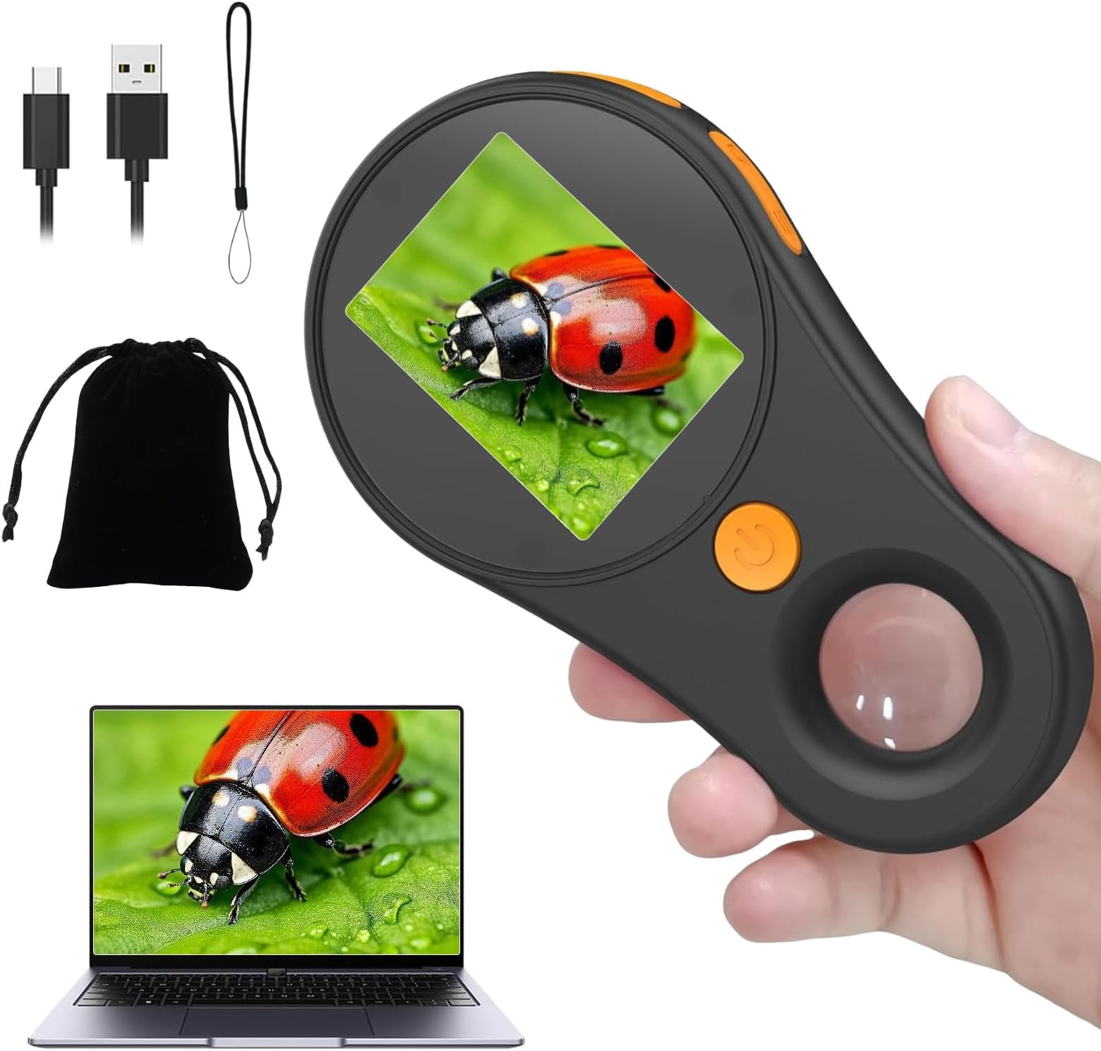 Digital Macro Microscope Fixed Focus 2.0" IPS Color Screen, 200w Pixel, 500x Magnification, Portable Handheld Magnifying Glass, Built-in 8LED Lights Compatible with Windows, Mac OS