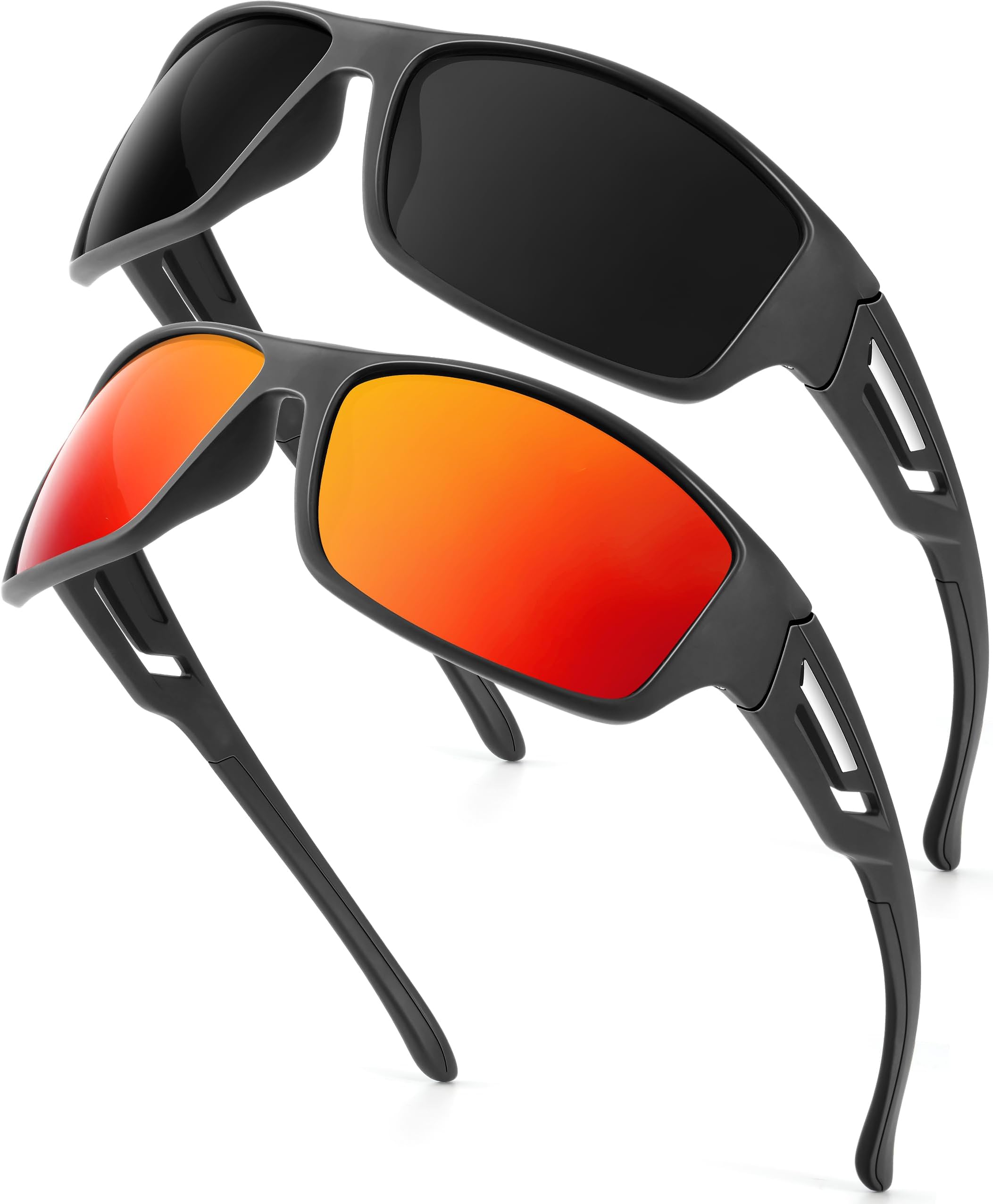 NSSIW Sports Sunglasses for Men and Women, Polarized Mens Sunglasses with UV Protection for Otudoors (Black/Grey +Black/Red)