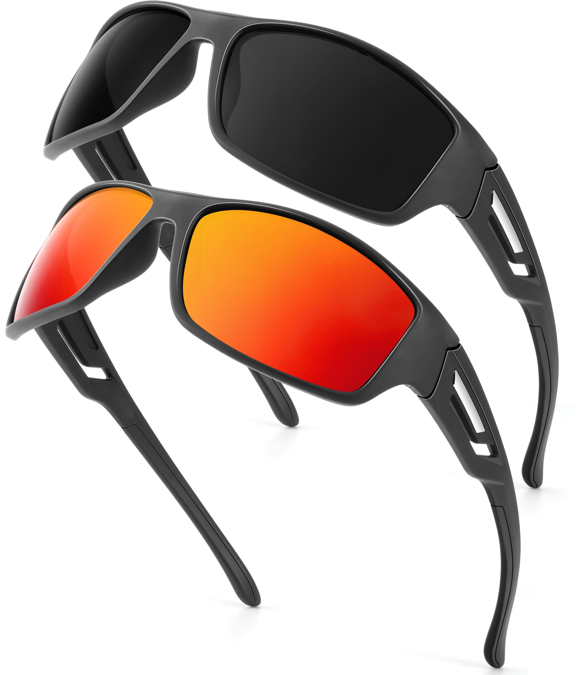 NSSIW Sports Sunglasses for Men and Women, Polarized Mens Sunglasses with UV Protection for Otudoors (Black/Grey +Black/Red)