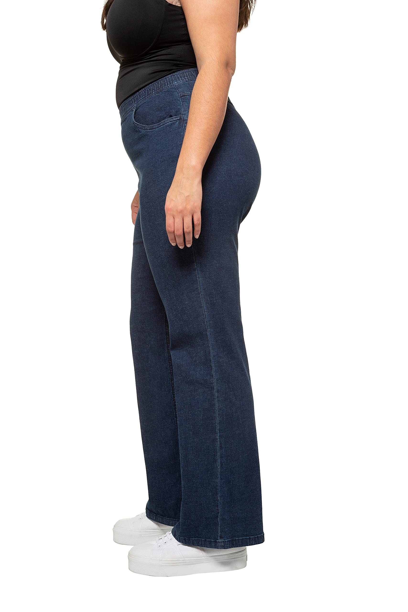Ulla Popken Femme Grandes Tailles Jean Large Mary, Coupe Ample à 5 Poches, Ceinture élastique 725331