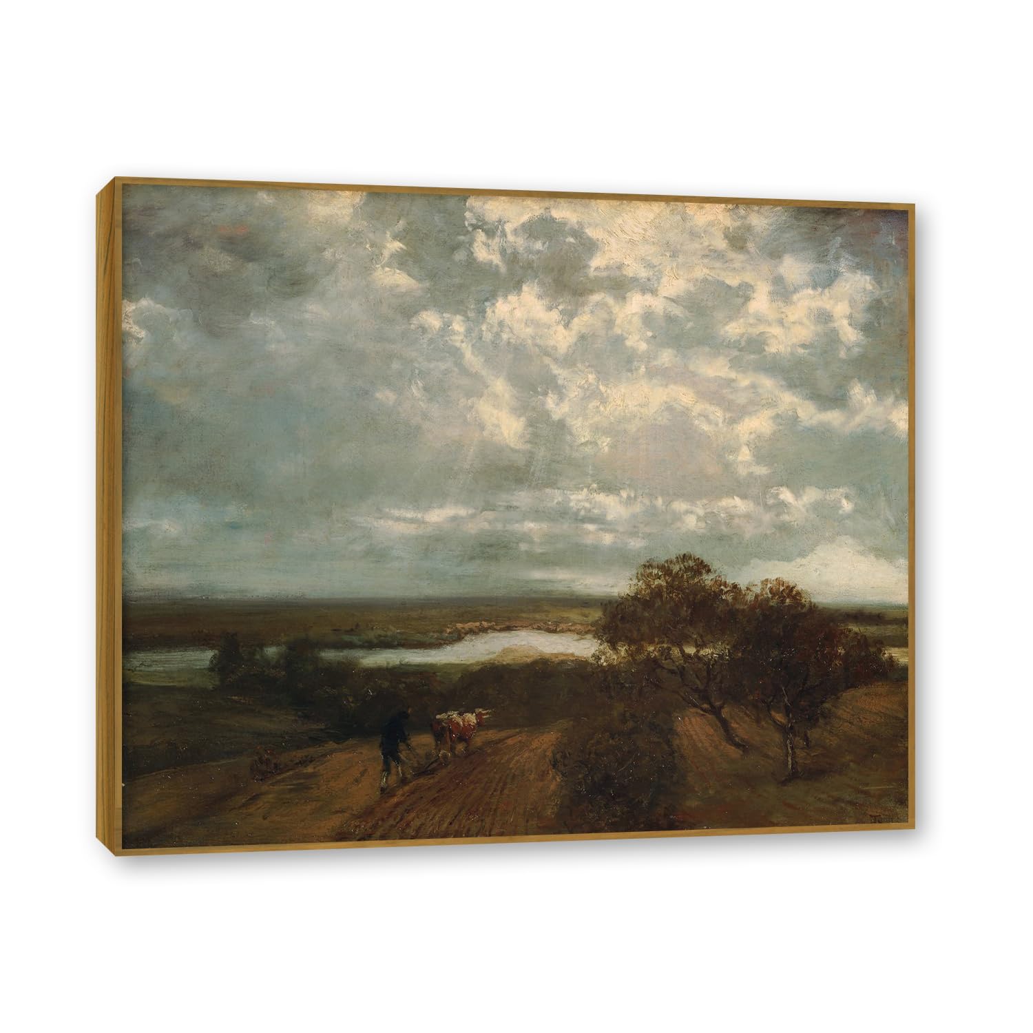 NHLDZYH Teak Frame. Hans Thoma Style Canvas Wall Art - (Main Landscape), German Romantic Realism Painting with Symbolic Nature, Rustic Country Home Decor. 50x60cm-19.6x23.6in