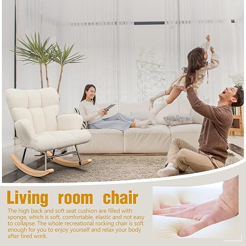 Miniatura 3 de Gaussen Mecedora planeadora para guardería, cómoda silla decorativa con respaldo alto, sillas de sala de estar tapizadas suaves para lectura,