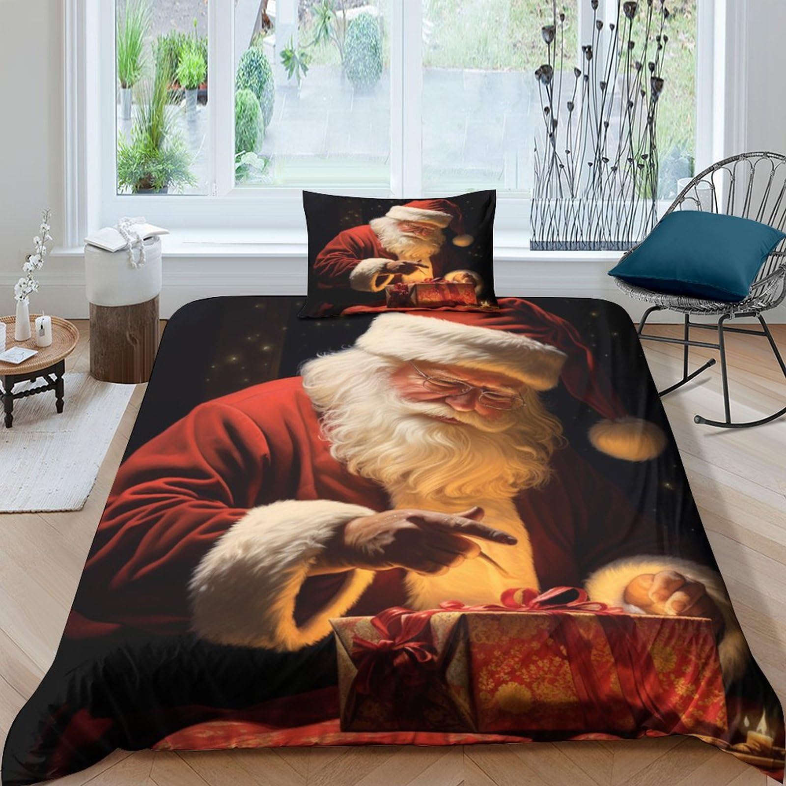 Housse de couette Père Noël microfibre anti-plis facile à enfiler