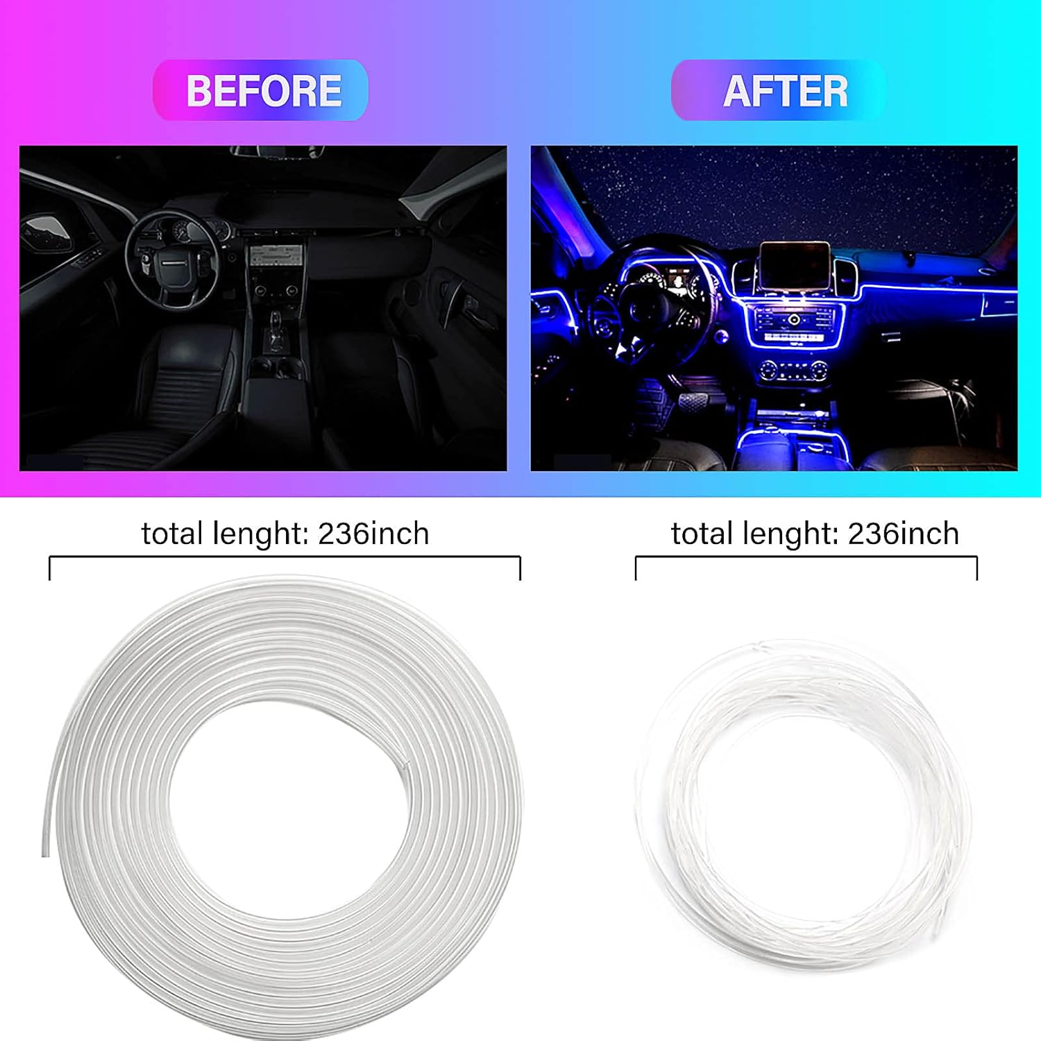 Car LED Interior Strip Lights, LIGHEID Multicolor RGB Ambient Lighting Kits, 16 Million Colors 5 in 1 with 236 inches Fiber Optic, Sound Active Function and Wireless Bluetooth APP Control 3 71jfHLPCn2S. AC SL1500