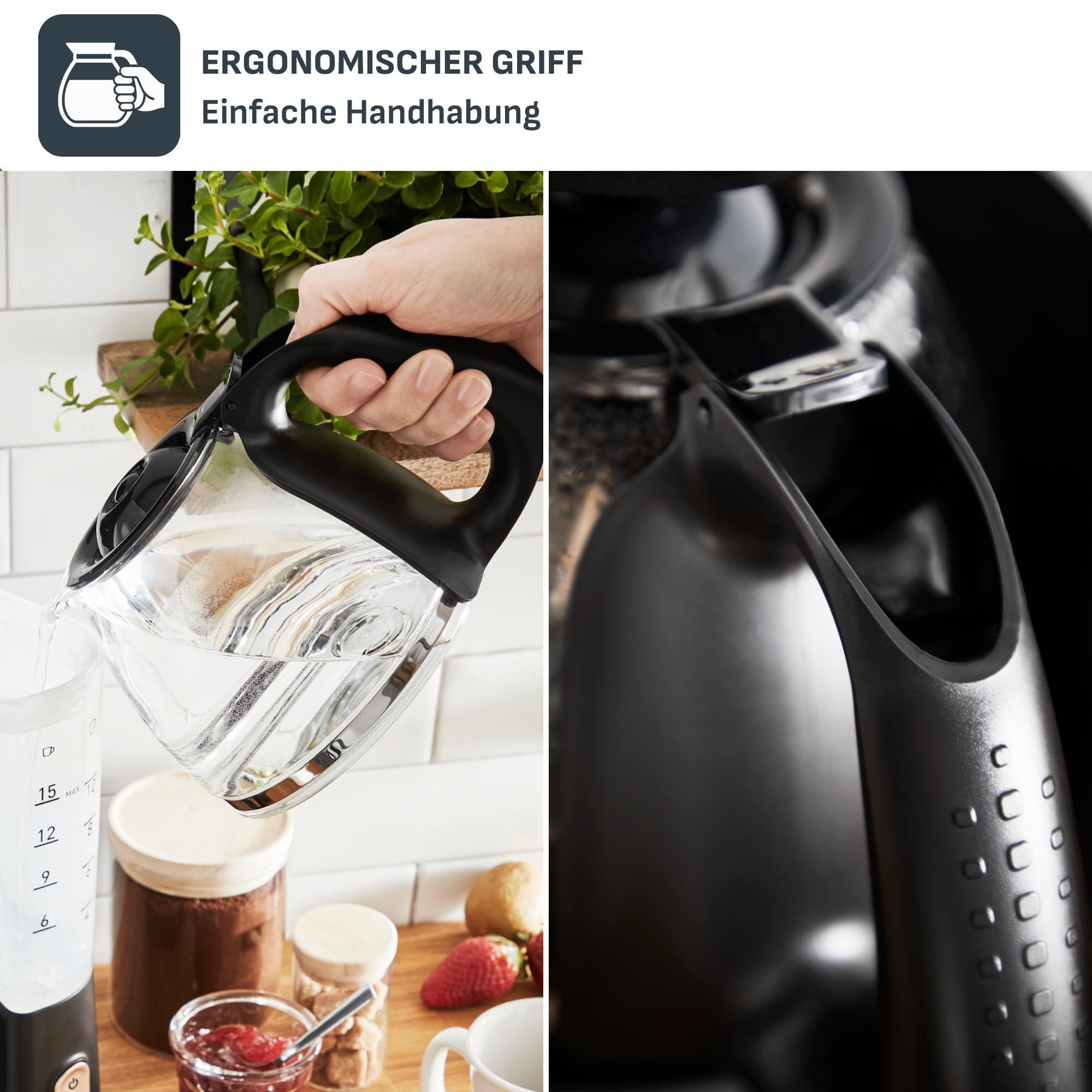 Tefal Includeo Filterkaffeemaschine, extrem einfach zu bedienende Kaffeemaschine, geeignet für Rechts- und Linkshänder, automatische Deckelöffnung, 1,25 l, 10 bis 15 Tassen, CM533811