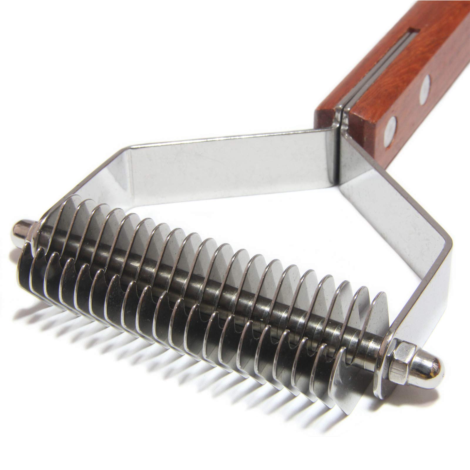 Maxpower Planet Pet Grooming Tool Shedding Brush Undercoat Rake for Dogs and Cats, Stainless Steel with Wooden Handle,Extra Wide