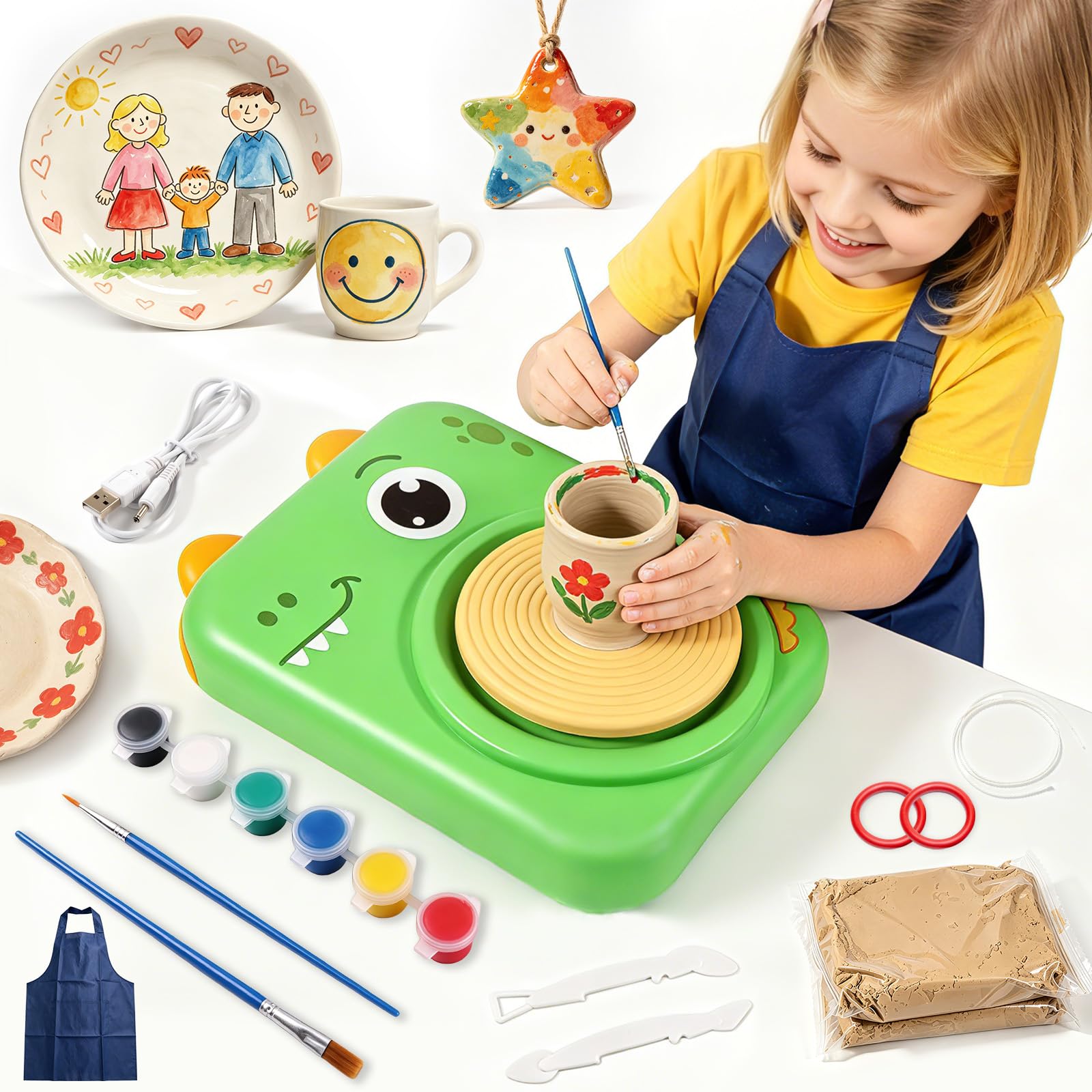 Töpferscheibe für Kinder-komplettes Töpfer-Malset,Kunst und Handwerk Malutensilien Spielzeug für Jungen Mädchen,Weihnachts Geschenk für Kinder im Alter von 6-14 Jahren