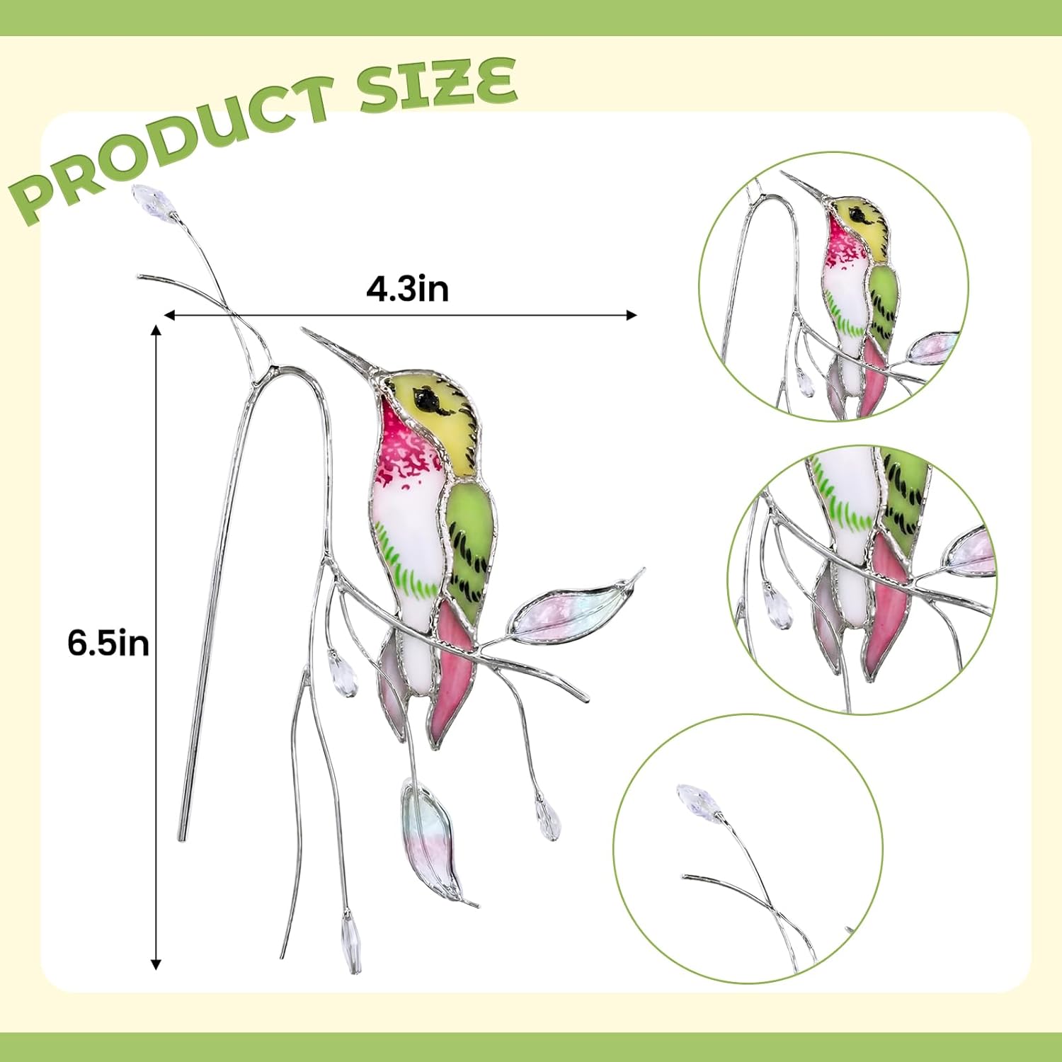 Sliner Hummingbird Stained Glass Suncatcher Decor for Indoor Outdoor Plants, Stained Glass Humming Bird Decoration for Garden Planters Hanging Plant, Handmade Gifts for Women Mom