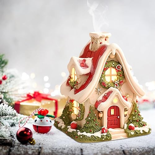 Miniatura 3 de Christmas Snowy House Log Cabin Incense Burner, Christmas Cabin Incense Burner with Smoking Chimney Decorative Incense Burner for Home Indoor