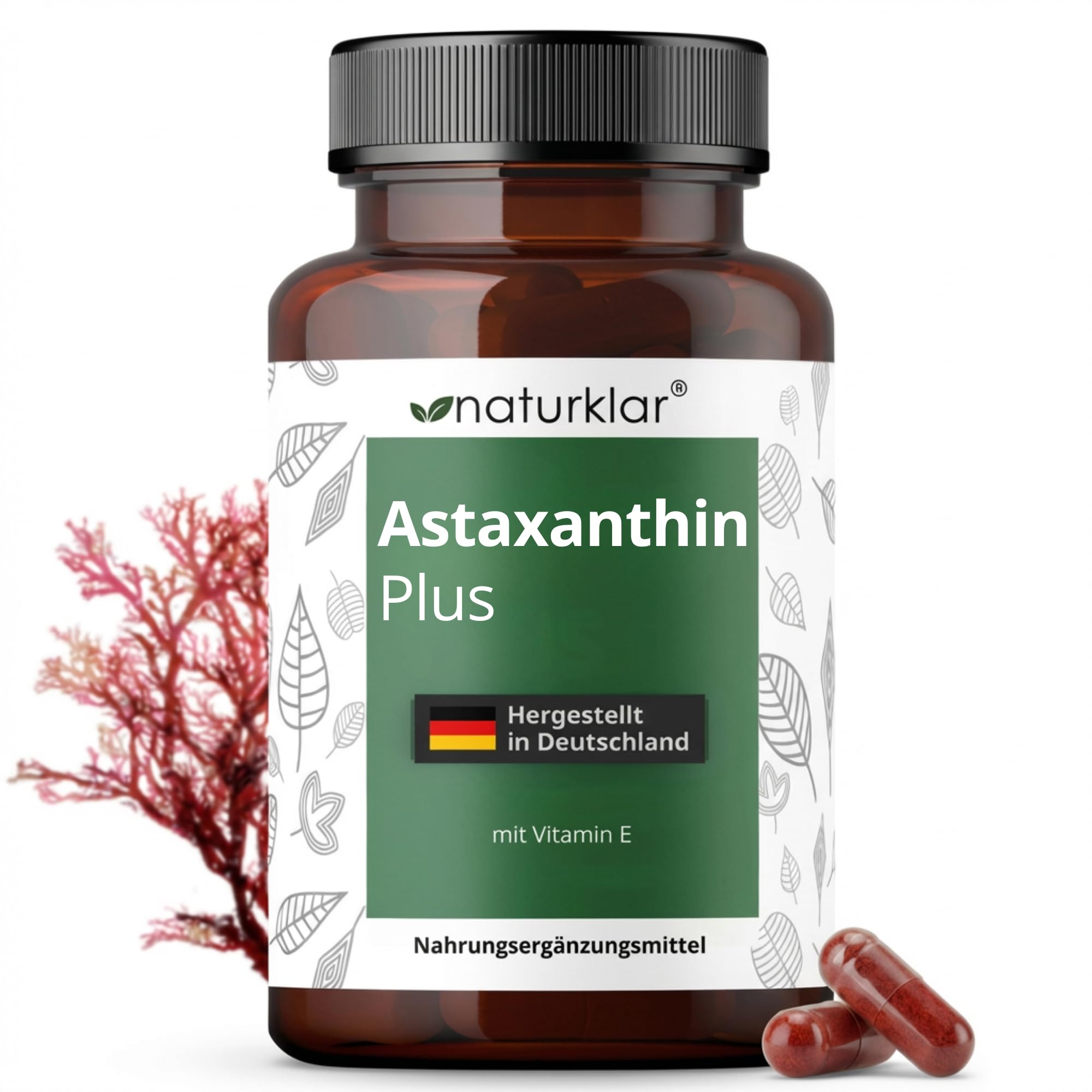 Astaxanthin 12 mg Kapseln - 2 Fach Kombi mit hochdosiertem Astaxanthin & Vitamin E für 4 Monate Reichweite - Vegan - 60 Astaxanthin-Kapseln hochdosiert