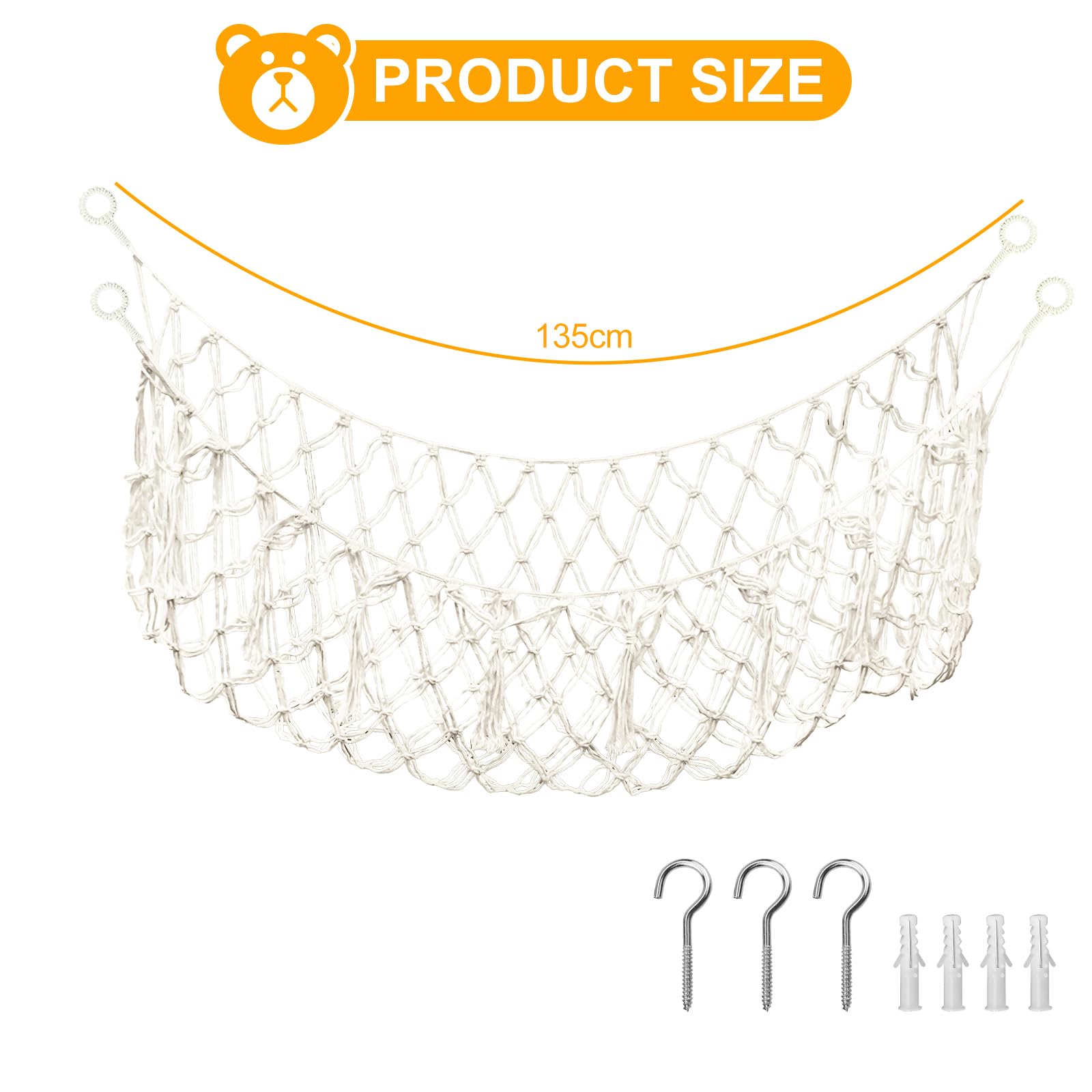 Soft Toy Net, Hammock Storage Bag for Toy Hanging Net Organizer Plush Toy for Bedroom White, 14,850 cm³ (approximately 14.85 liters) - Image 2