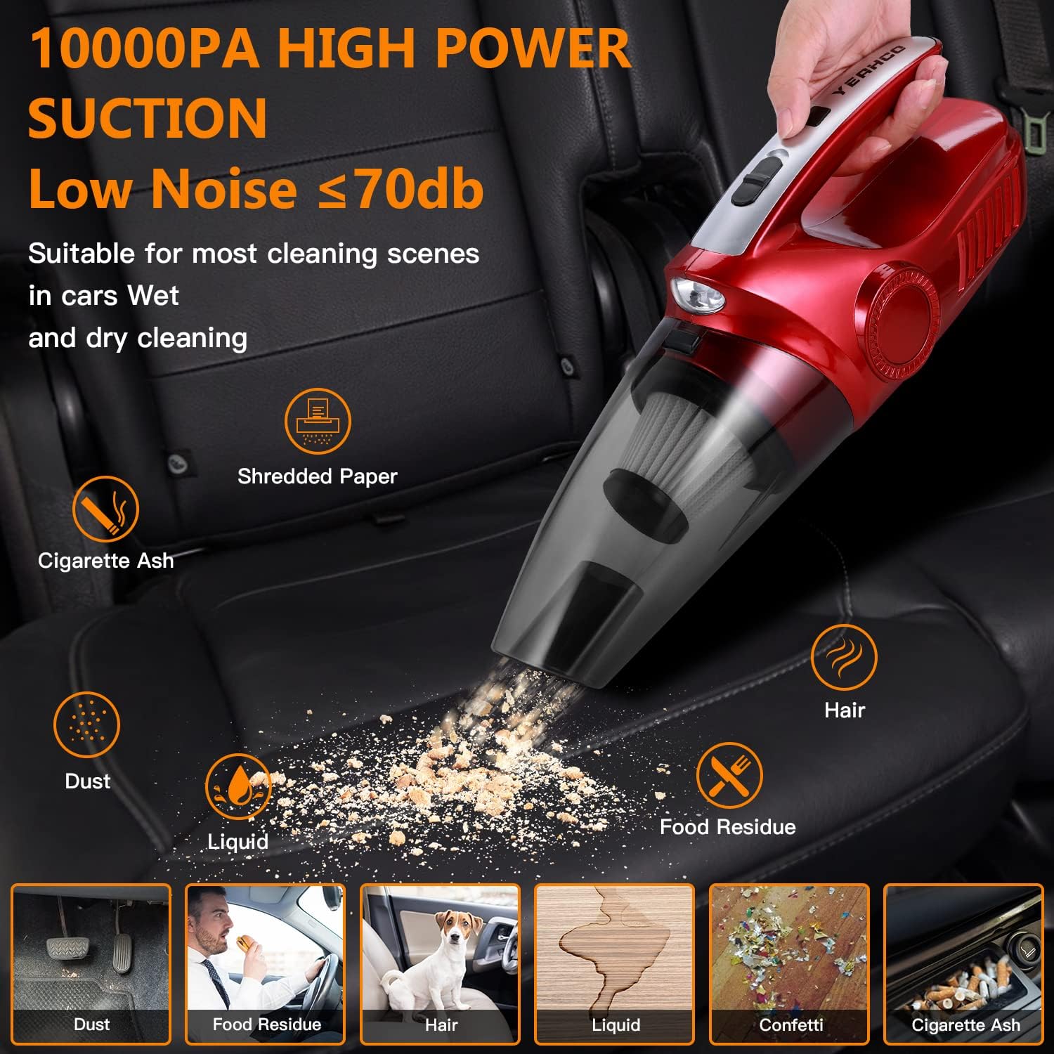 Buy YEAHCO Car Vacuum, Cordless Rechargeable Car Vacuum Cleaner
