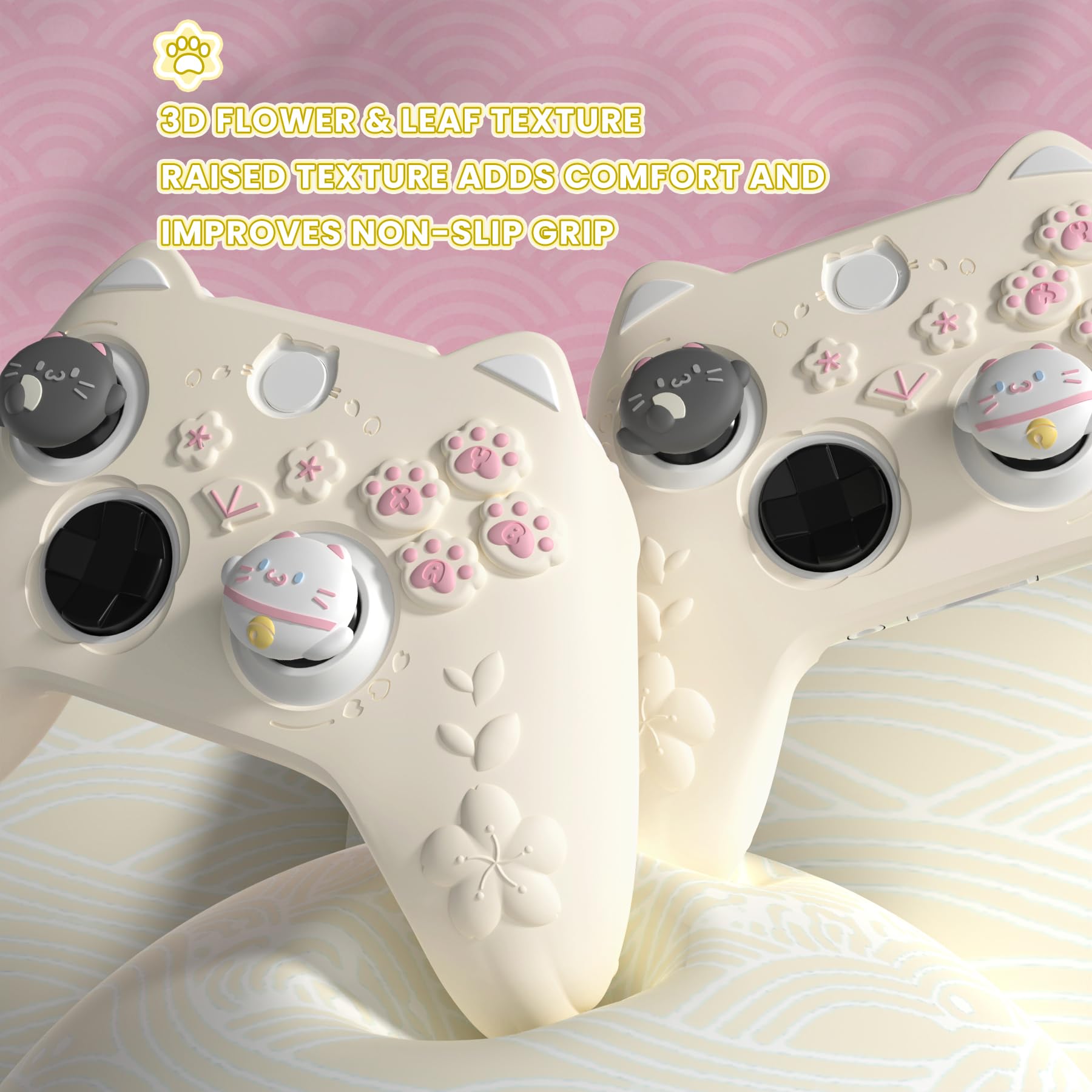 PlayVital Funda de Silicona para Xbox Series X/S Mando - Protector Antideslizante con Tapas para Joystick & Pegatina, Cubierta Suave para Xbox Core Mando - Diseño Gatito Lindo (Amarillo Antiguo)