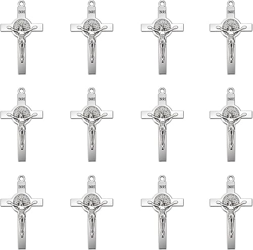 Miniatura 9 de 60 dijes de crucifijo de San Benito católico INRI, centro de rosario, cruz de Jesús, dijes de aleación vintage para bricolaje, collares, pulseras,
