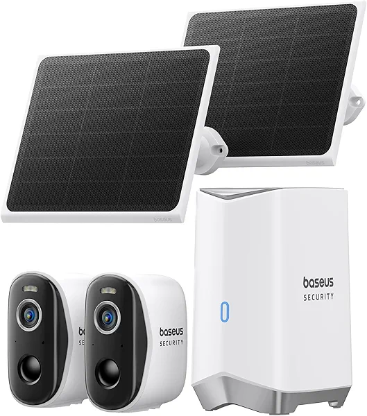 Baseus Solar Security Cameras Wireless Outdoor, N1 2-Cam Kit with Solar Panel 3W, 2K Color Night Vision Camera for Home Security, Solar-Powered, IP67, No Monthly Fee, 16TB Expandable Local Storage
