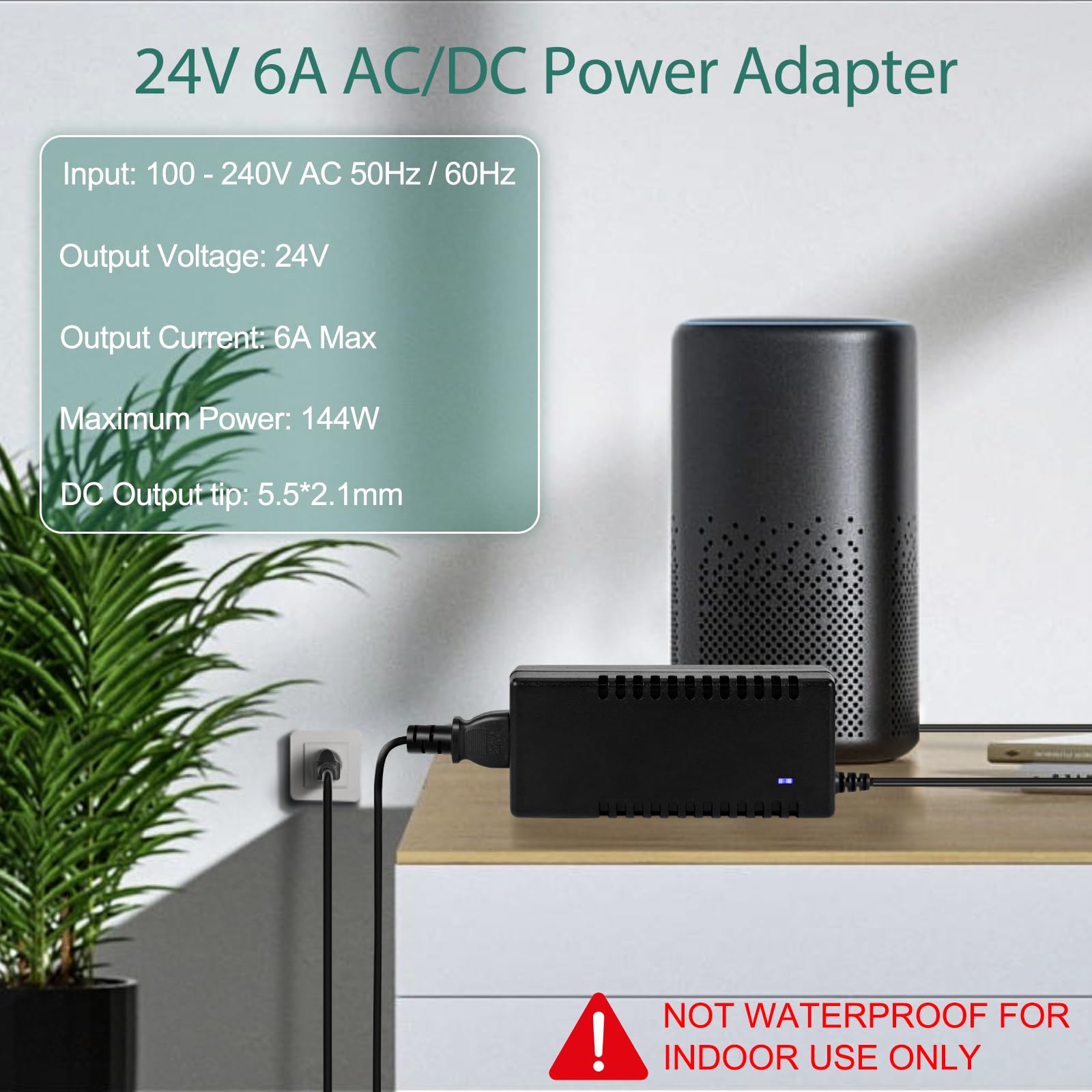 Adattatore di alimentazione universale da 24 V, 6 A, CA 100-240 V fino a CC 24 V, 6 A, alimentatore per strisce LED, TV, DVD, LCD, monitor radio, fotocamera, presa europea 5,5