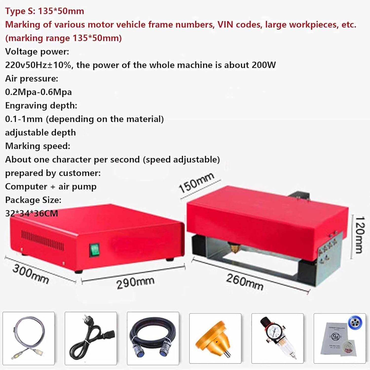 Handheld Dot Peen Marking Machine,Portable Pneumatic Dot Peen Marking Machine Metal/Dot Peen Mark Engraving Machine,for Letters,Chassis Number,Date,Graphics Types