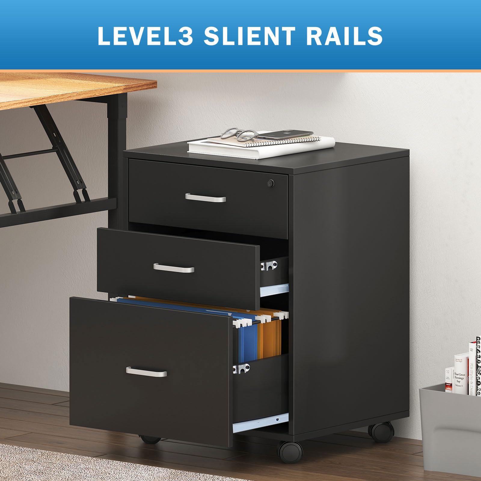 Cassettiera Ufficio 3 Cassetti Con Ruote - Mobile Archivio Con Serratura Bianco