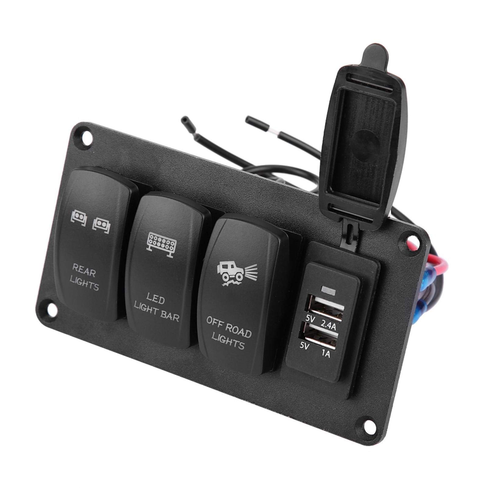 Interruptor de luz dual, interruptor de luz dual 12 / 24V 3 interruptores + LUCES TRASERAS/BARRA DE LUZ LED/LUCES DE CARRETERA 3.4A Cargador de coche