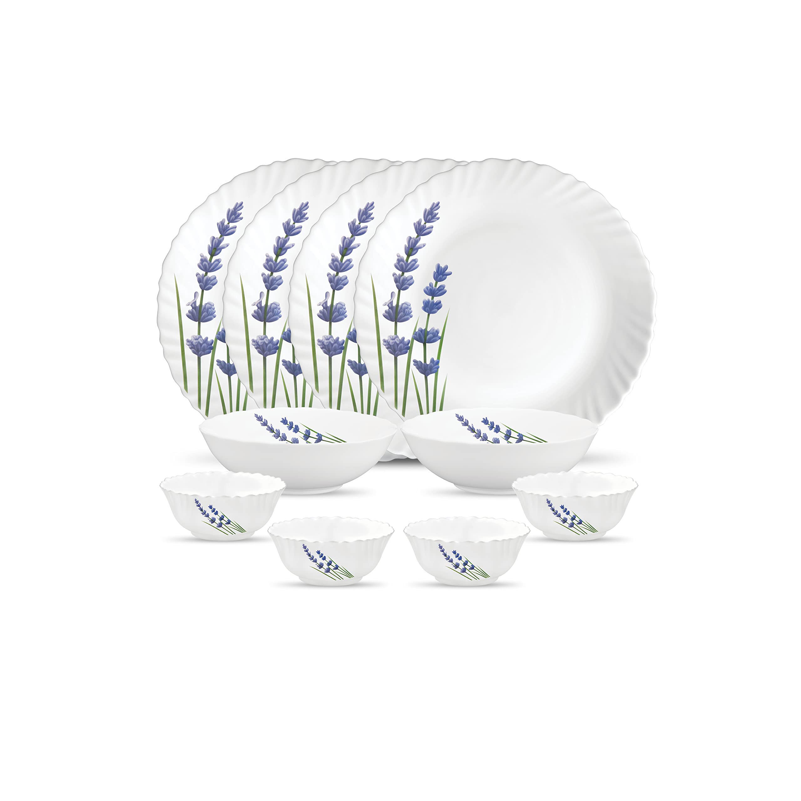 La Opala Novo Collection Opal Glass Crockery | for Family of 4 | Dinner Set 10 pcs English Lavender | Plates & Bowls for Dining | Microwave Safe | 100% Vegetarian | Extra Strong | Light & White-image-44