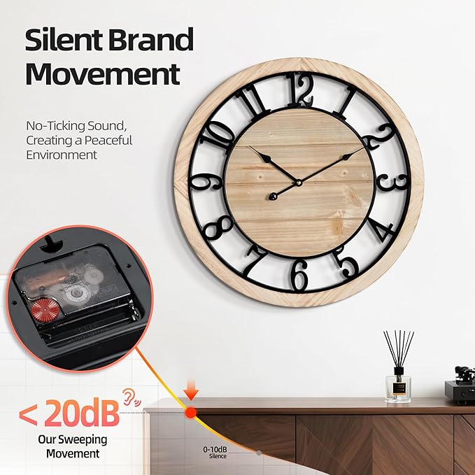 Reloj de Pared Grande 20 Pulgadas LEIKE Madera Rústica Silencioso miniatura 3