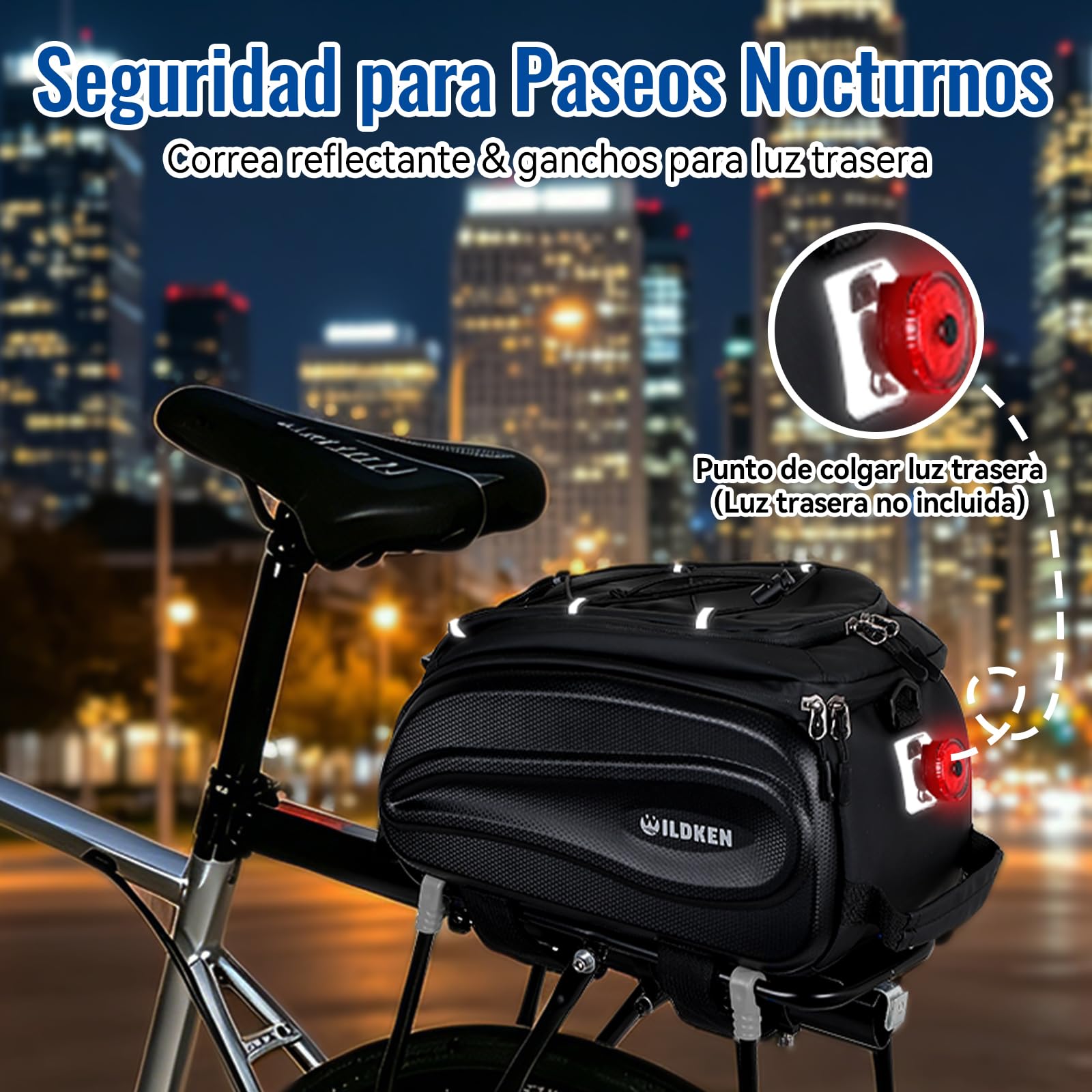 WILDKEN 12L Bolsa Bicicleta para Portaequipajes, EVA Reflectantes Alforjas Bicicleta Impermeable, con Asa y Correa Negro Bolsa para Bicicletas, Bolsa Trasera Bicicletas para Bicicletas MTB Carretera