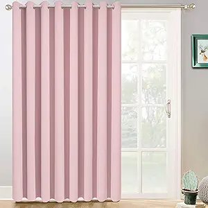 Yakamok Extra Wide Blackout Curtain for Sliding Glass Door, Grommet Thermal Insulated Room Divider Curtain 100W x 96L inch, Room Darkening Patio Curtain,8.3ft Wide x 8ft Tall, 1 Panel,Pink