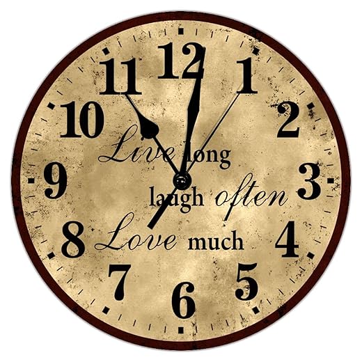 Wall Clock Battery Operated Retro Brown Clock Live Laugh Love Wall Clock for Kitchen Decor Non item