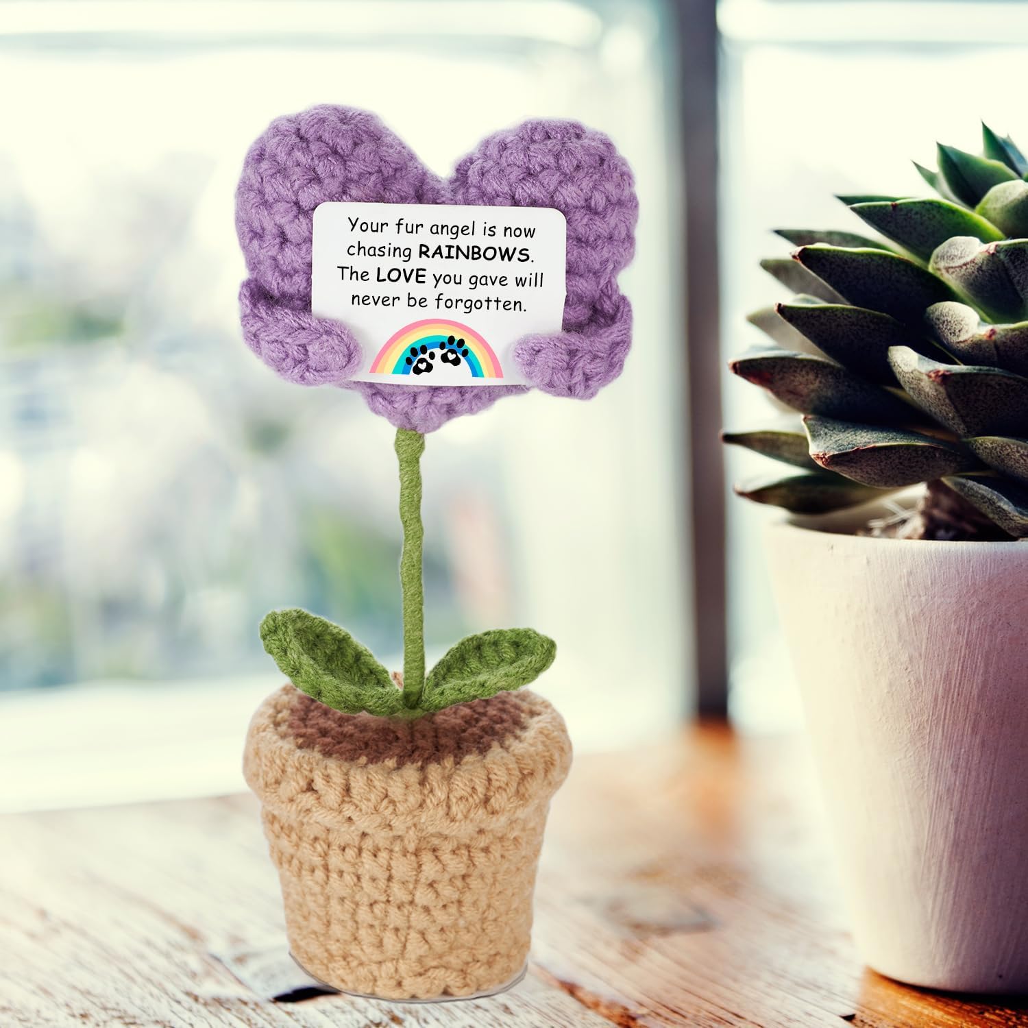 VLOMOT Pet Loss Sympathy Gift - Positive Crochet with Heart-Warming Card - Pet Memorial Gifts for Grieving Friends in Memory of Dog Cat image 5