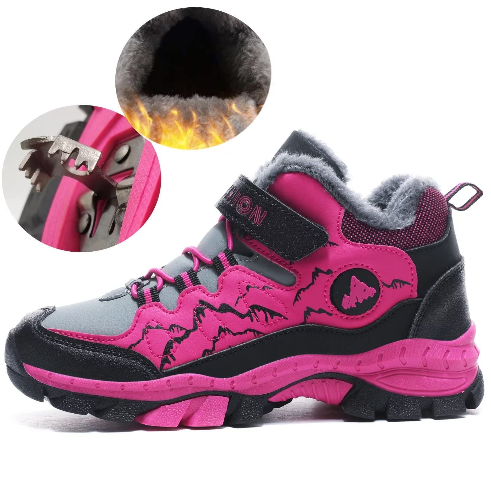 Chaussure Hiver Garçons Fille Anti-dérapant Botte de Neige en Coton pour Enfants Escalade Chaussures Randonnée Bottes,Rose,34