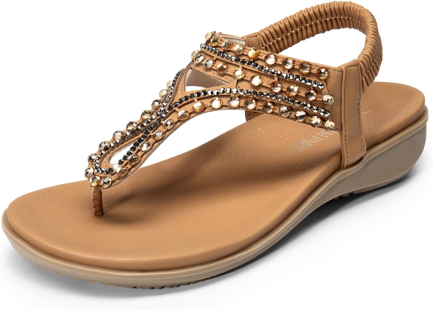 DREAM PAIRS Women's Comfortable Dressy Flat Sandals Rhinestone Elastic T-Strap Thong Sandals for Summer Beach