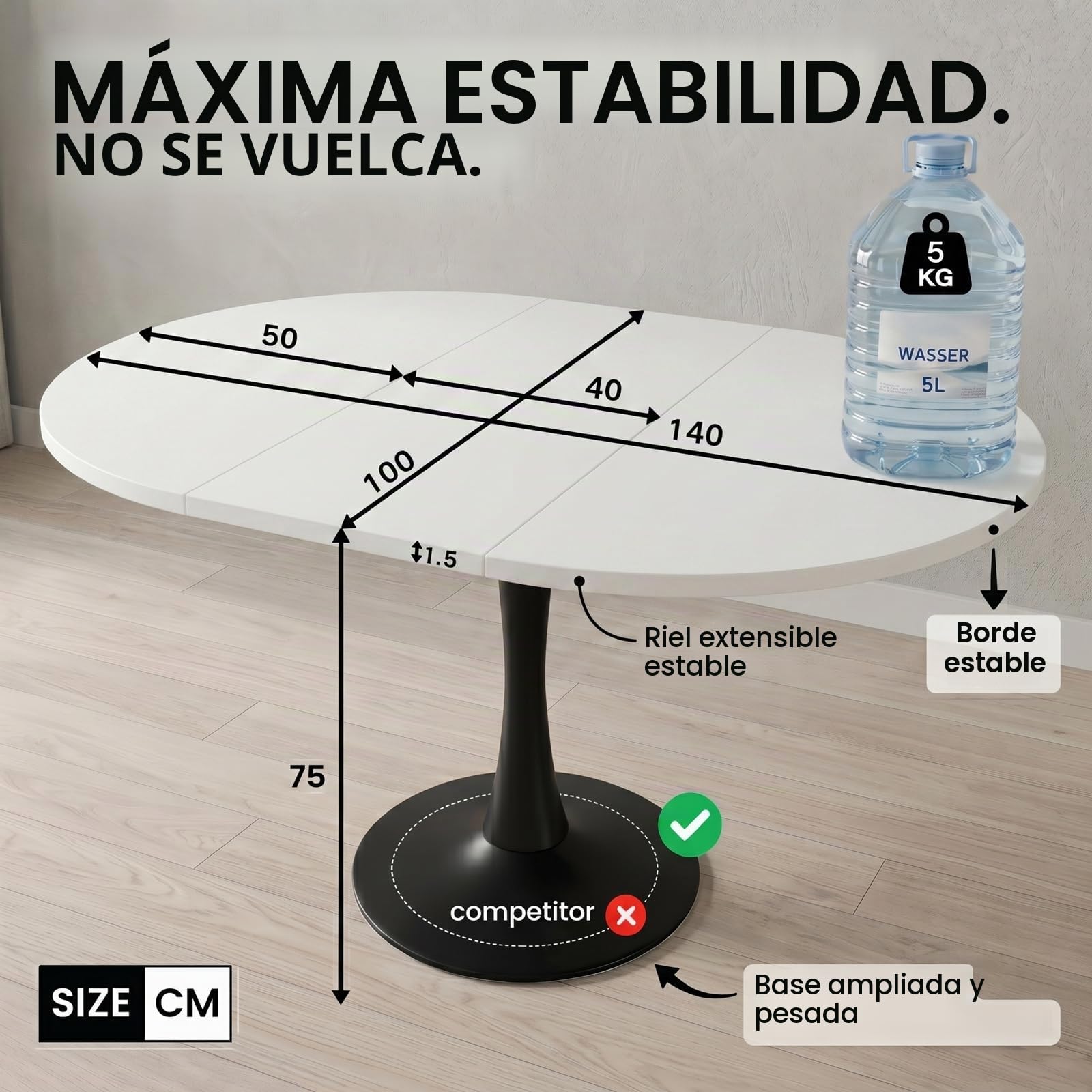 Mesa de Comedor Redonda Extensible, 100-140 x 100 x 75 cm, para 4-6 Personas, Ideal para Comedor, Cocina y salón, Blanco + Negro (AB)