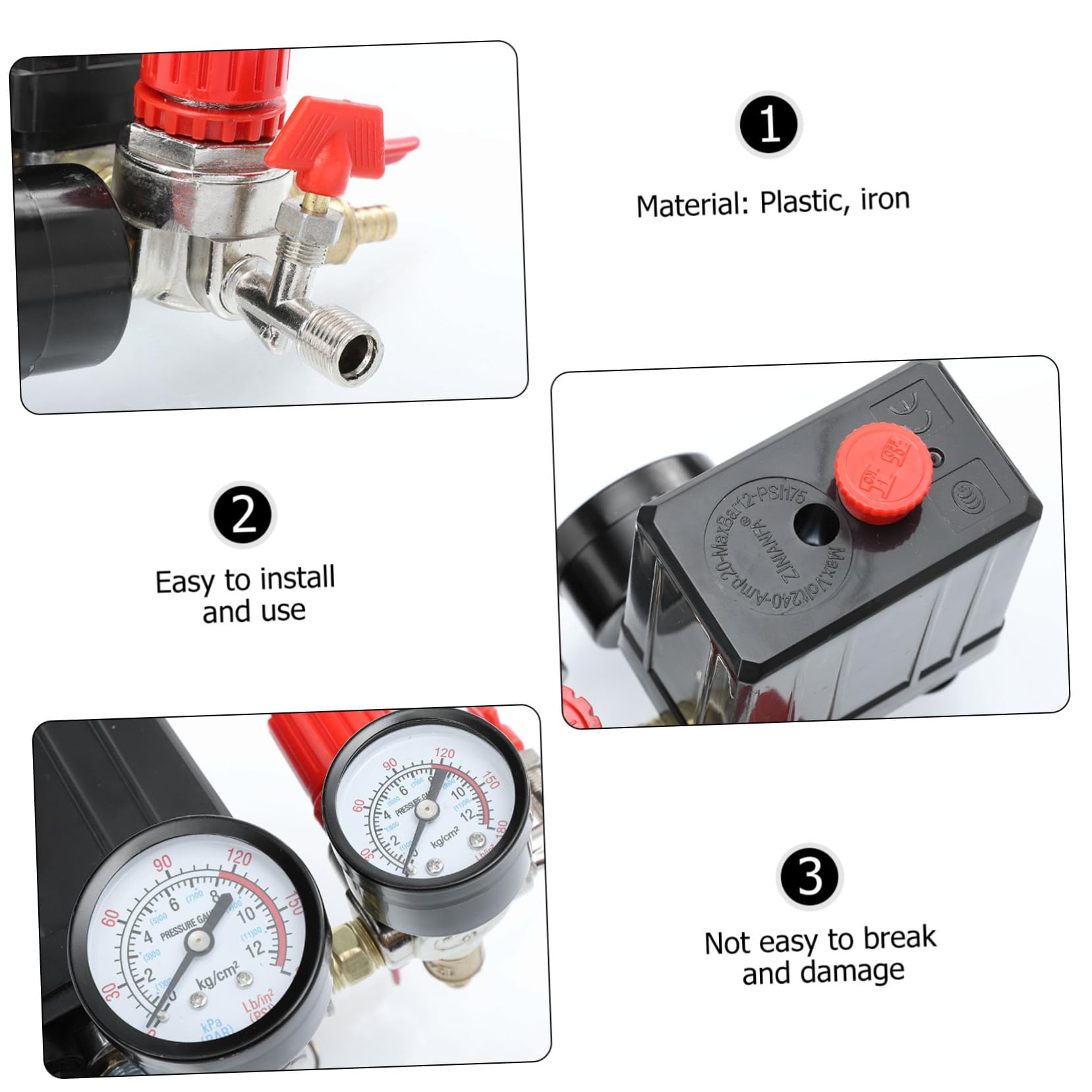 UPKOCH Pressostat et Manomètre à 4 Trous Régulateur de Pression Contrôle Précis, 0,5-0,8 Mpa de Compresseur D'air pour Compresseur D'air