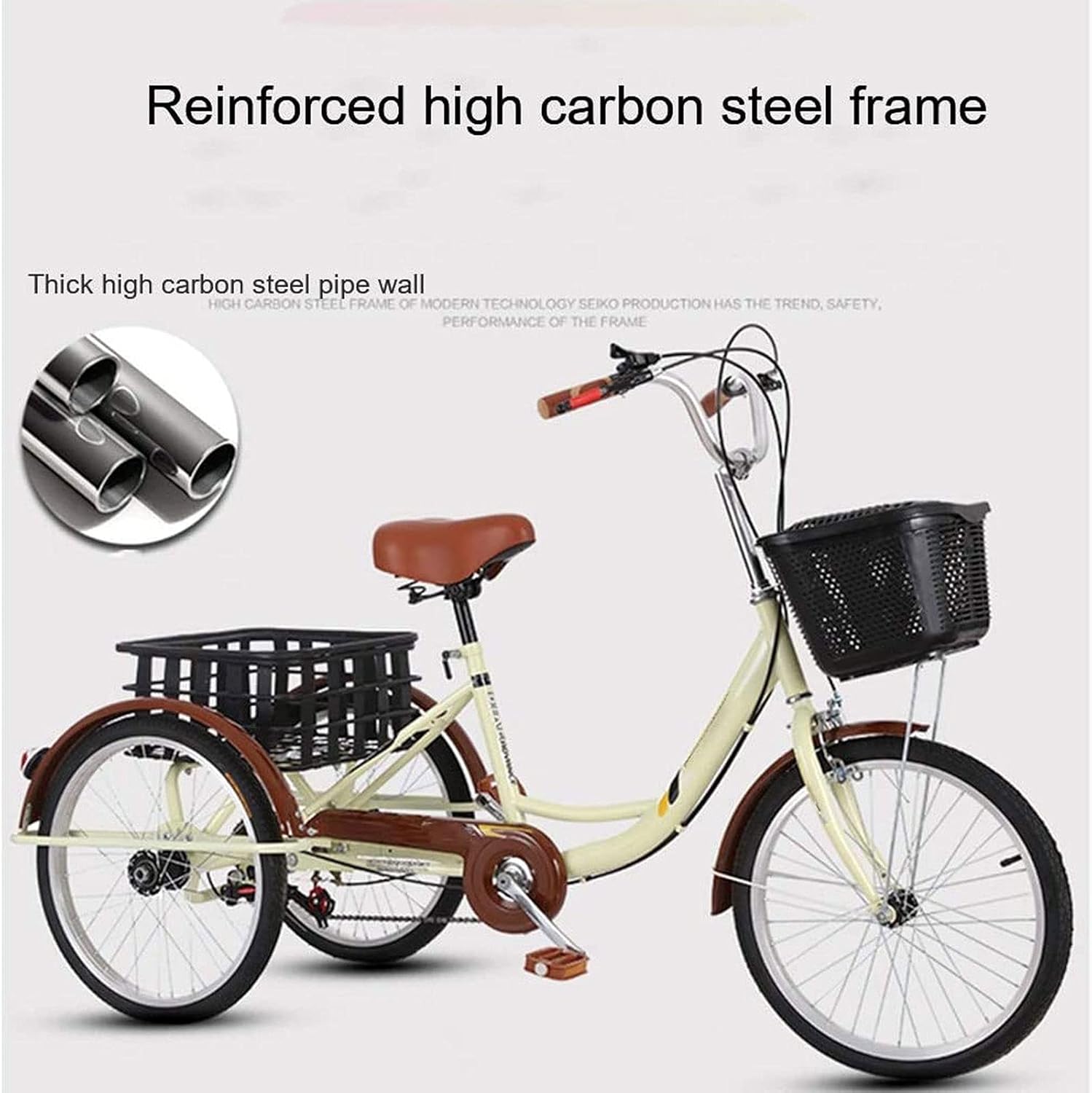 20inch Trike Bike Bicycle with Shopping Basket Three Wheel Bike 7 Speed Adult Tricycle Bike Simple Modern City Bike for Shopping W/Installation Tools&Instructions Picnic