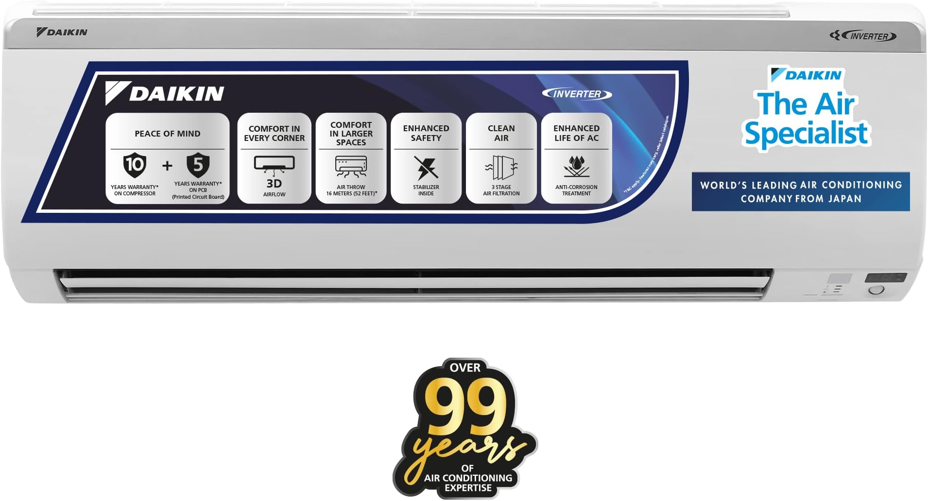 Daikin 1 Ton 5 Star Inverter Split AC (Copper, PM 1.0 Filter, 2022 Model, JTKJ35U, White)