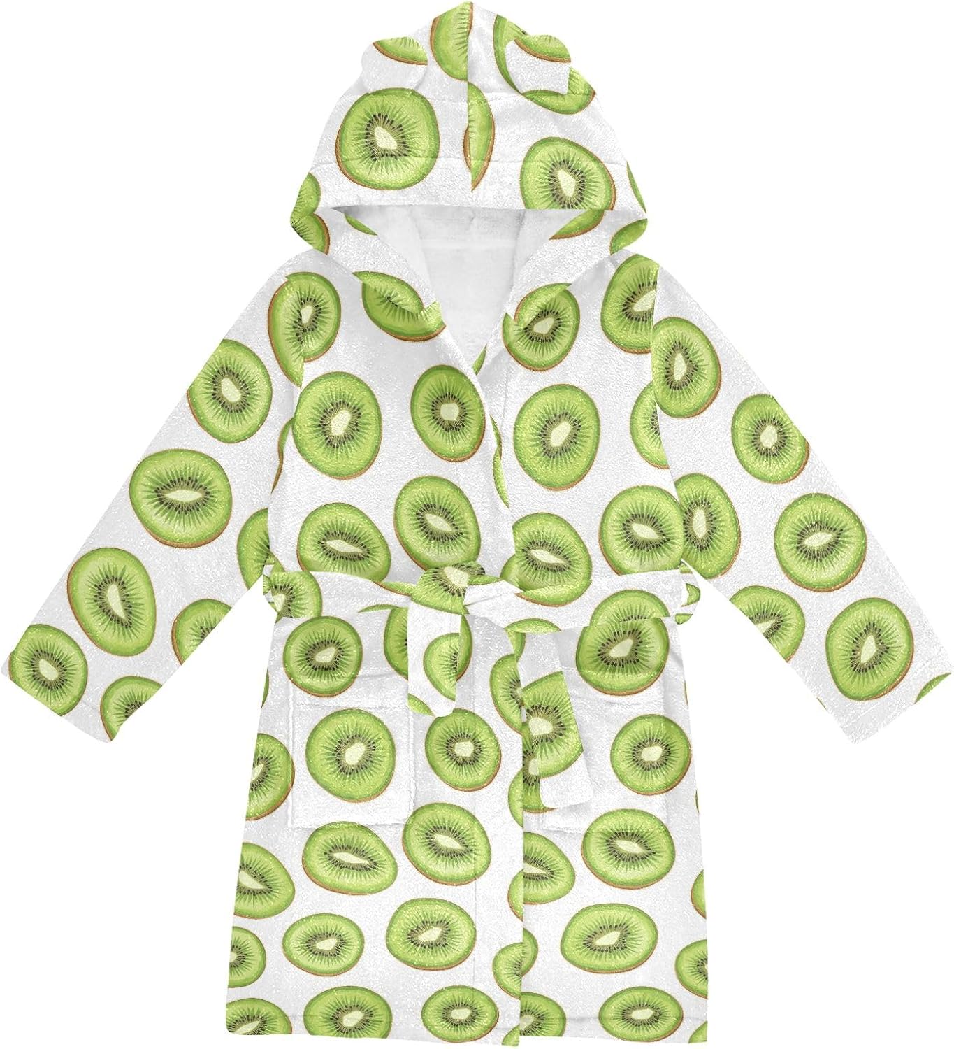 Cartoon Kiwi Pattern Toddler Hooded Bathrobe for Boys Girls Soft Plush Bath Towel Robe 2-12 Years