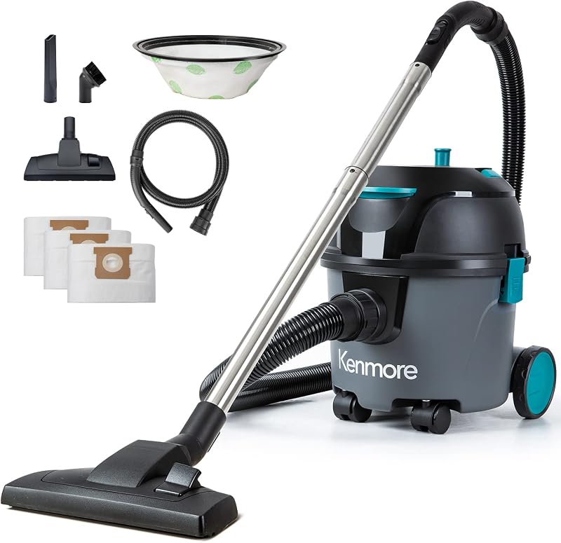 Kenmore KW3010 Bagged Canister Vacuum 3 Gallon Lightweight | High Efficient, 3 Cleaning Tools, Washable Filter, Hard Floor, Carpet & Pet Hair, Dry
