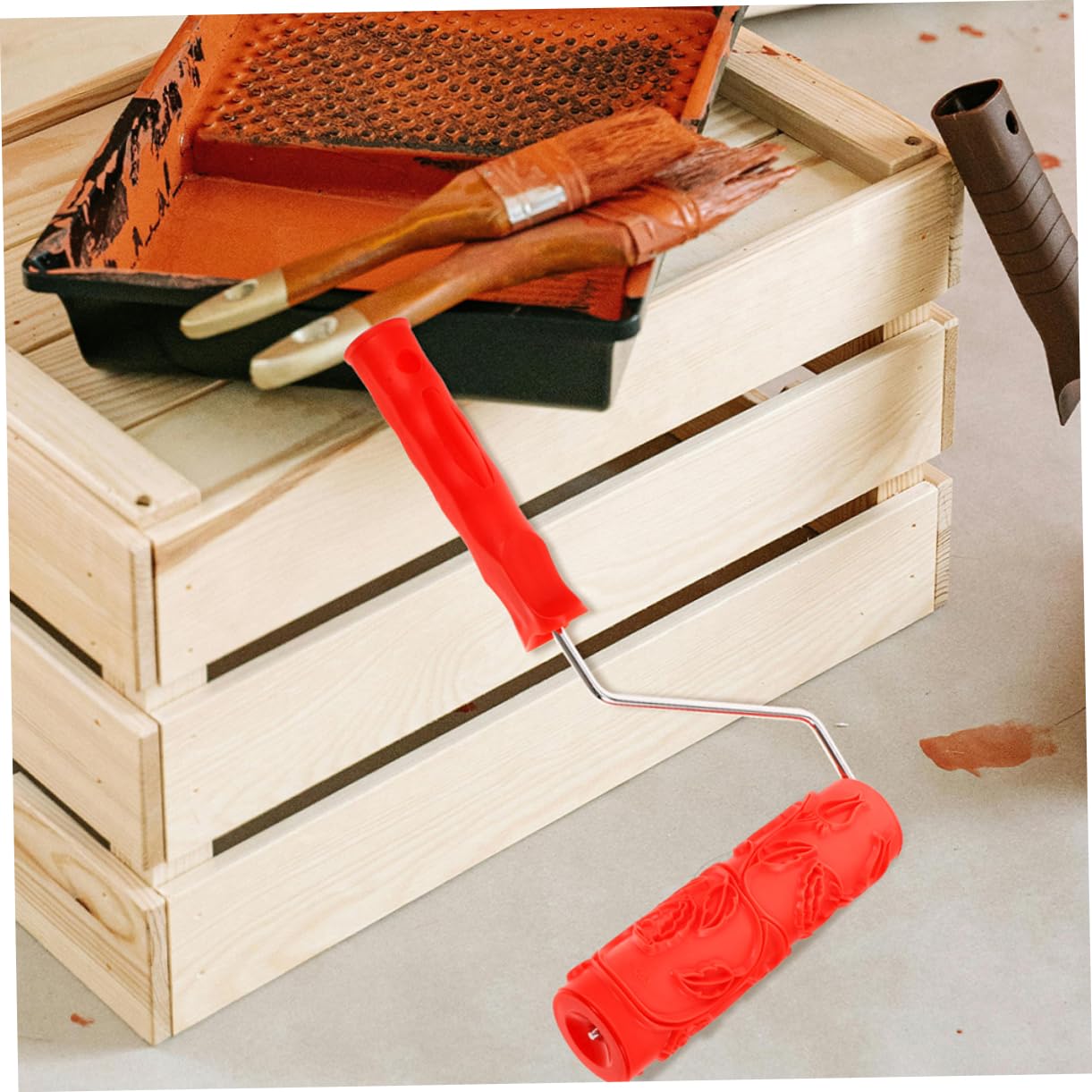 DOITOOL Rodillo de Pintura de Goma Texturizado Rojo 7 Pulgadas Efecto Relieve para Decoración de Paredes DIY Pack de 2 Piezas Práctico y Duradero