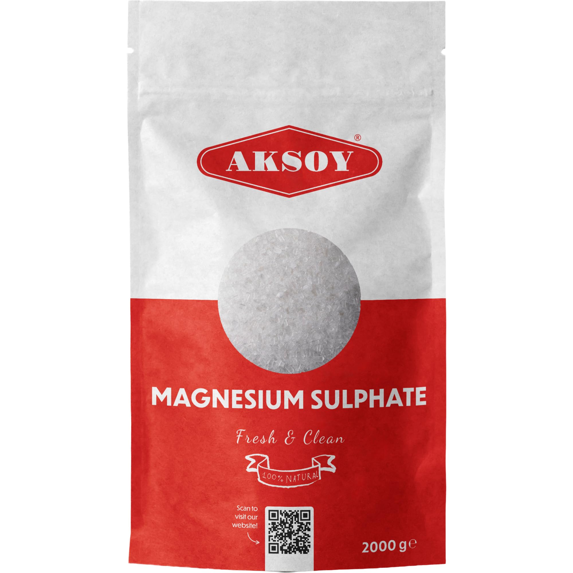 Aksoy Magnesium Sulphate Bath Salts Soak 2kg – Pure Epsom Salts for Muscle Relaxation, Bathing & Foot Soak – Recovery, Sleep & Stress Relief – Resealable Pouch