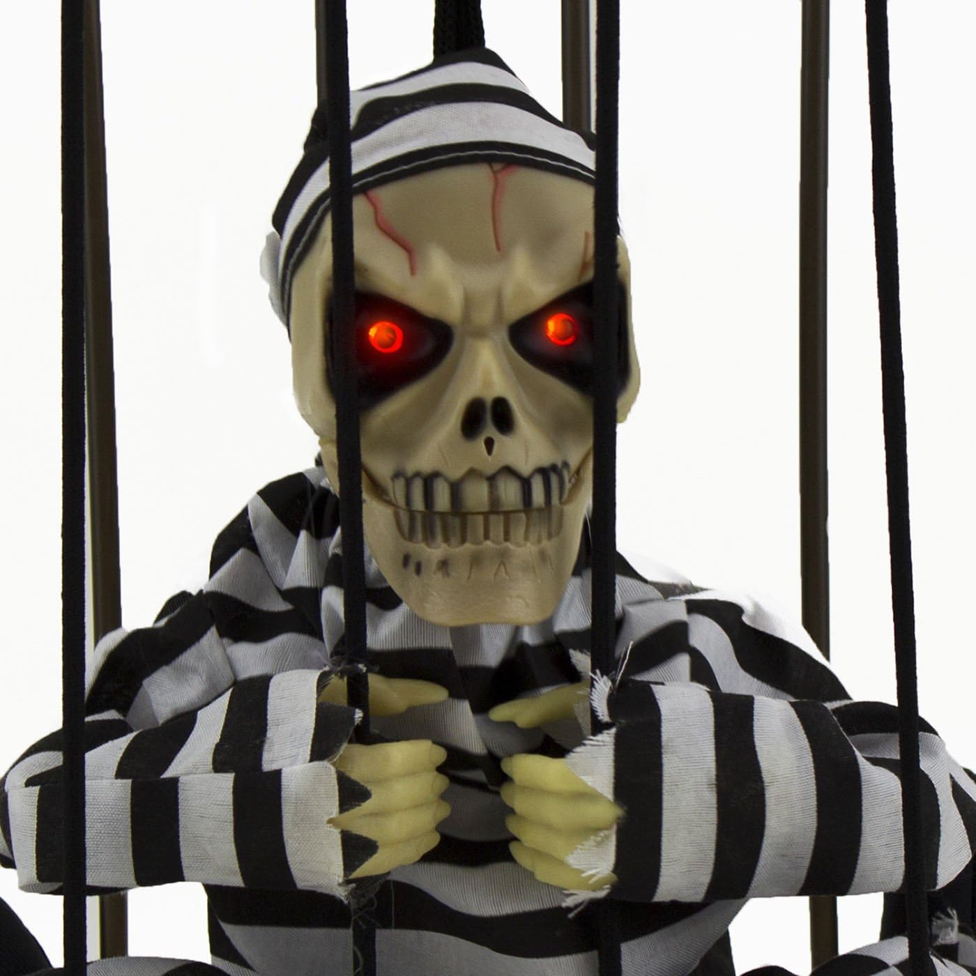 Wind Spring Halloween Haunted House Motion Sensor Light Up Talking Skeleton Prisoner Cage