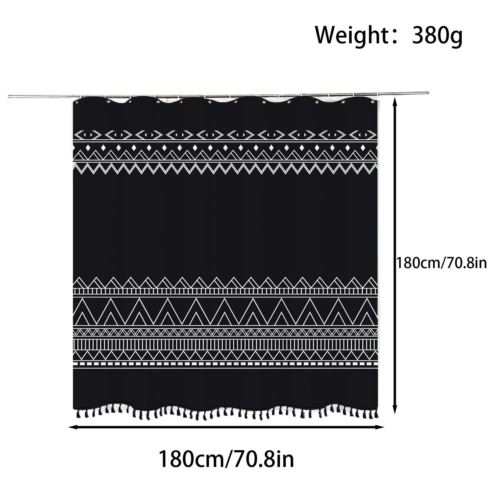 FAIRYGATE Shower Curtains Mould Proof Resistant Waterproof Polyester Shower Curtain With Hooks Black Bath Curtain Bathroom Curtains B8405 - Image 2