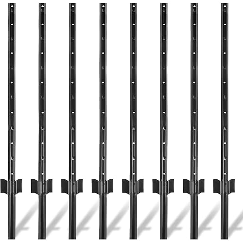 Fence Posts 4Ft - 8Pack, Heavy Duty Metal Fence Post with U-Channel, No Dig Steel Fence Post for Farm, Garden, Orchard and Outdoor Wire Fencing(Black)