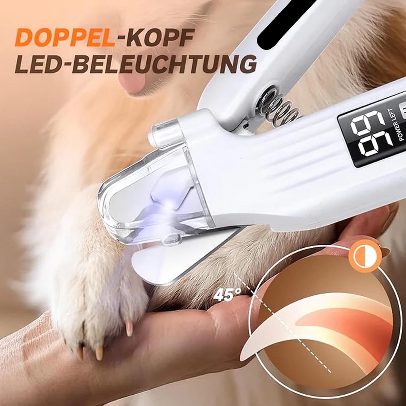 Pettrim 2-in-1- LED-Krallenschneider + Nagelschleifer, Nagelknipser Mit LED-Licht Für Hunde Katzen, Krallenschere Für Hunde Mit Licht Und Sicherheitsschutz, Für Angstfreies Und Sanftes (2PCS)