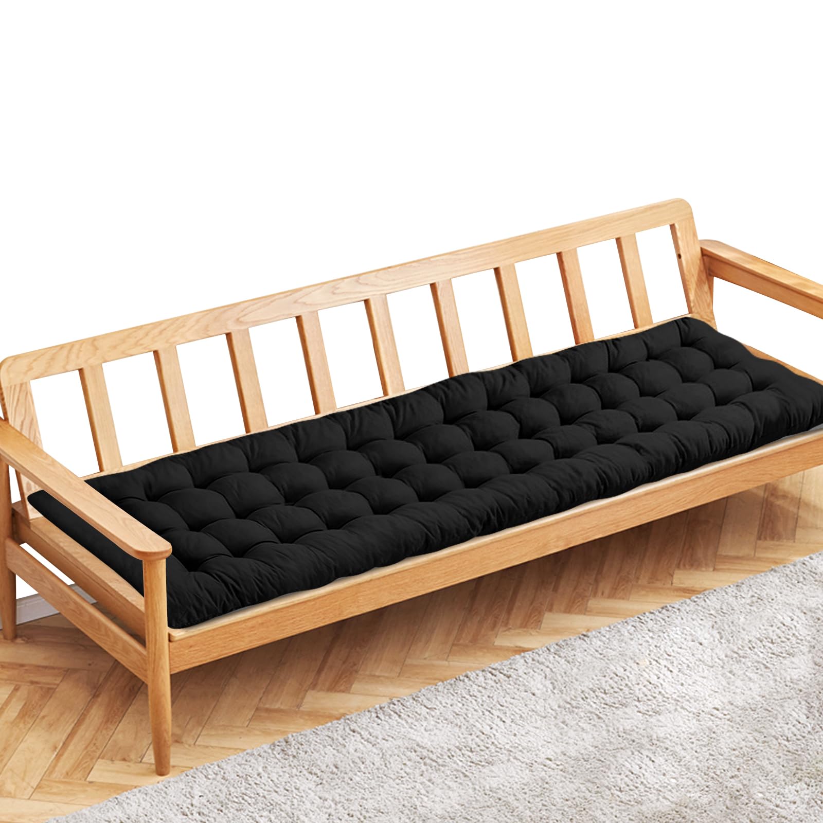 PLULON Black Garden Bench Cushion 3 Seater Chair Pad for Porch Swing, Patio Lawn Lounger 150x48cm (Black), A3279PLJYB-HEIS — image 1