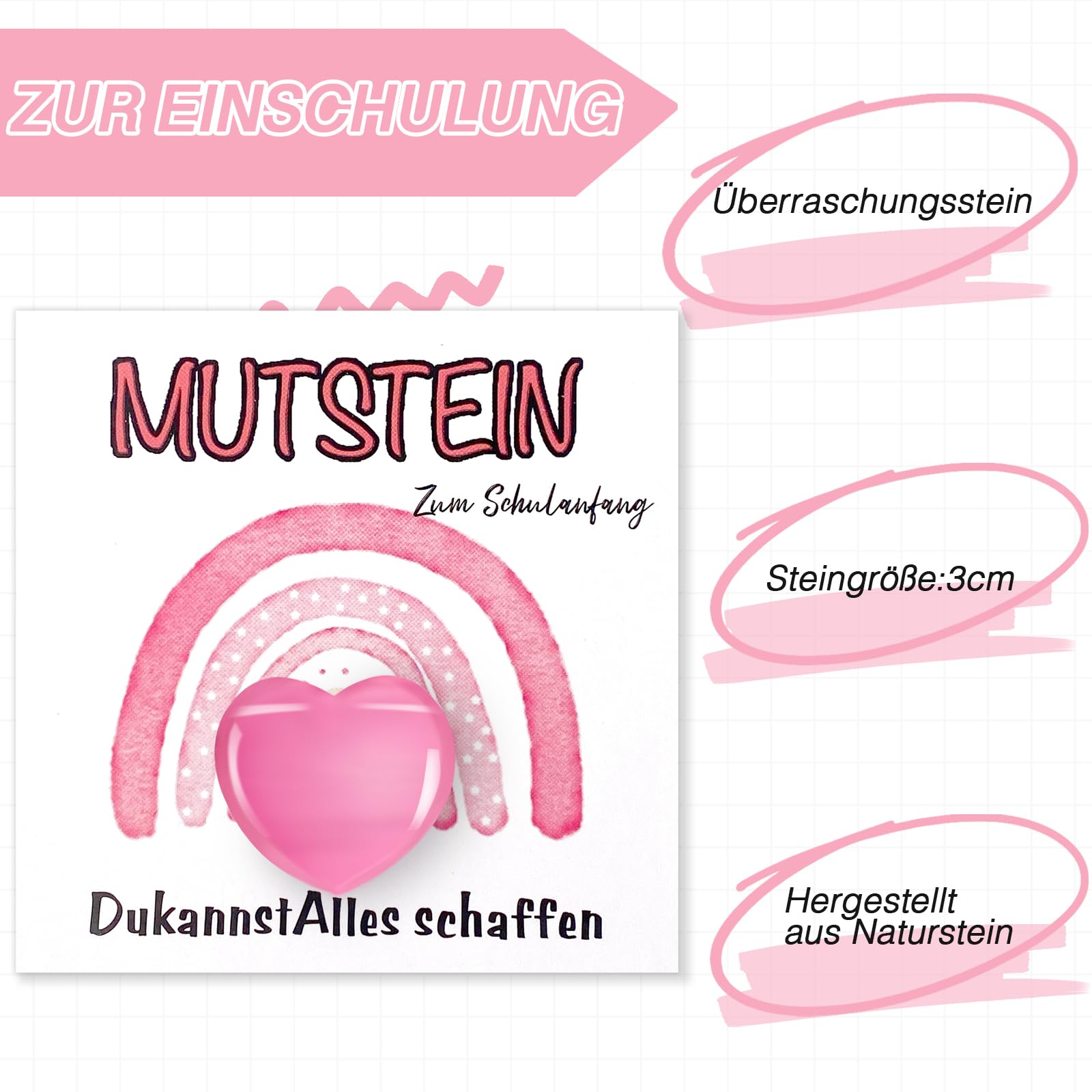 Mutstein per bambini Inizio della scuola 3 cm Schulkind Mutstein 2025 regalo portafortuna con biglietto di auguri